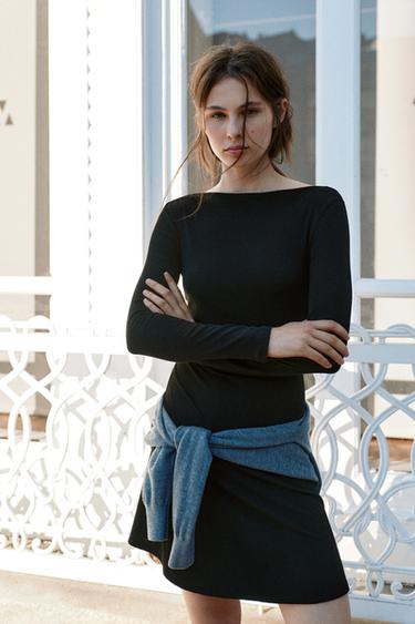 Short ruched soft-touch dress — Black 2