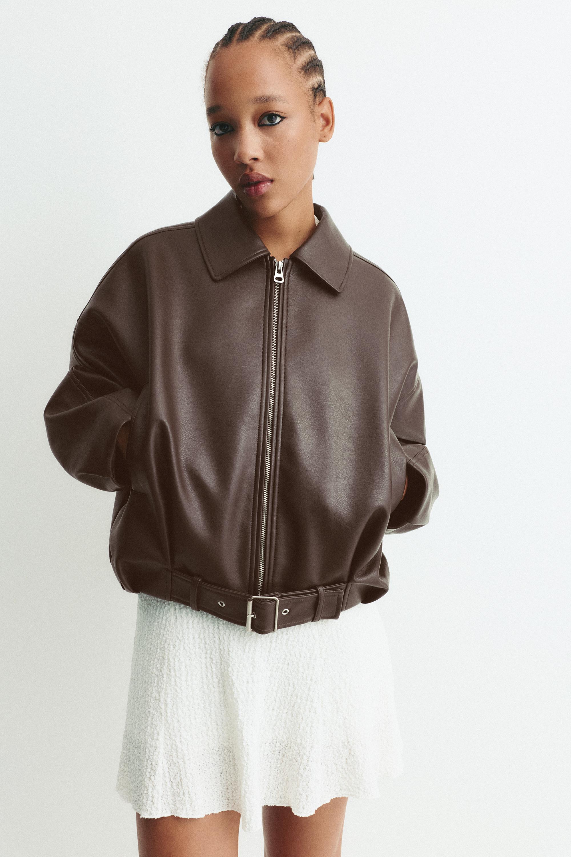Leather effect balloon jacket — Chocolate