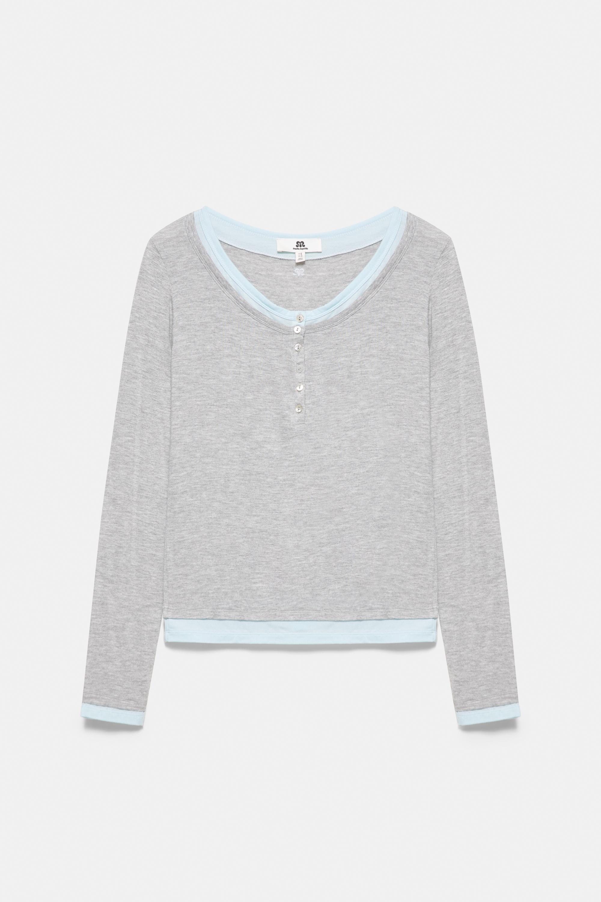 Buttoned double-layer T-shirt — Grey marl