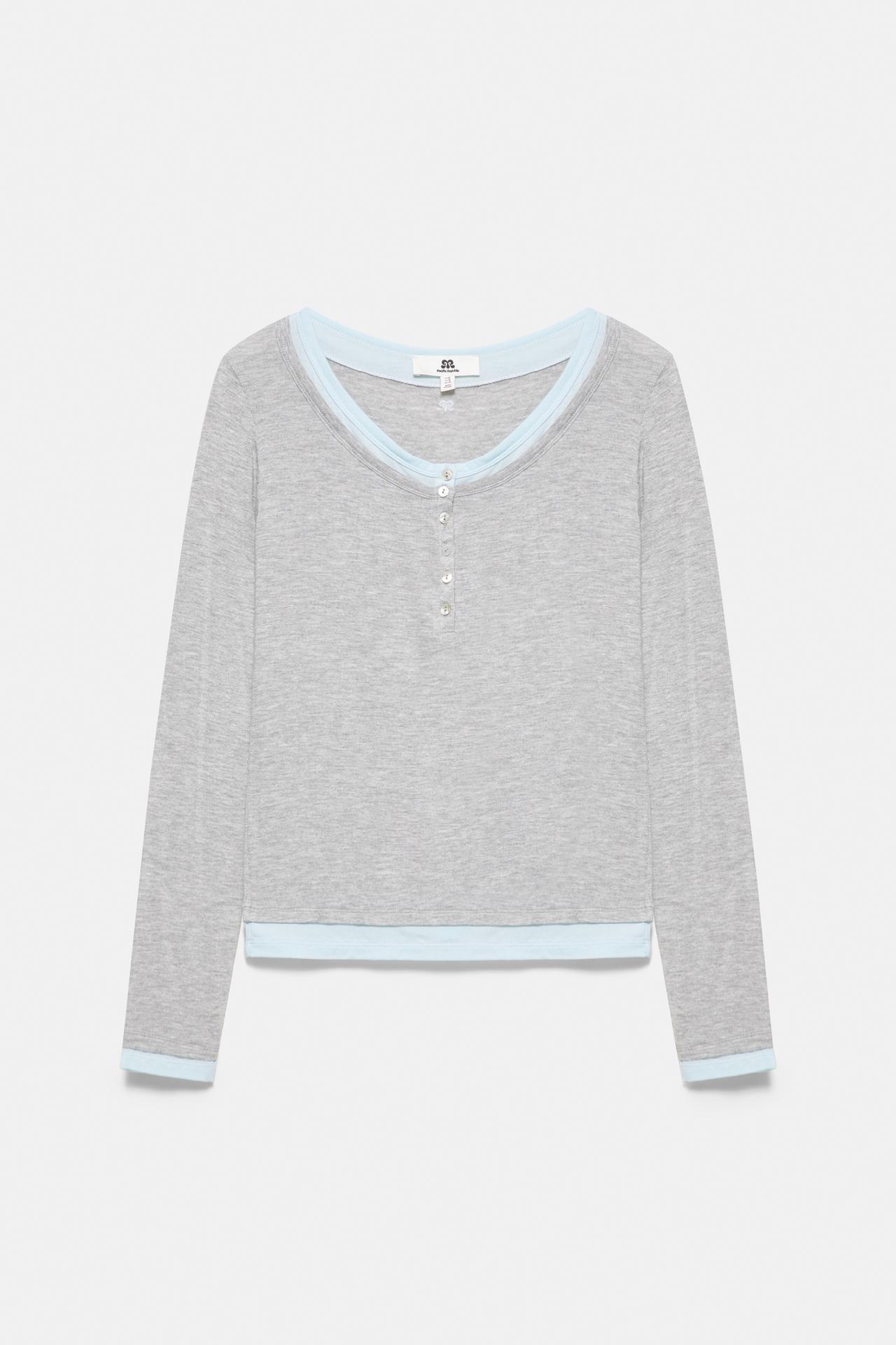 Buttoned double-layer T-shirt — Grey marl