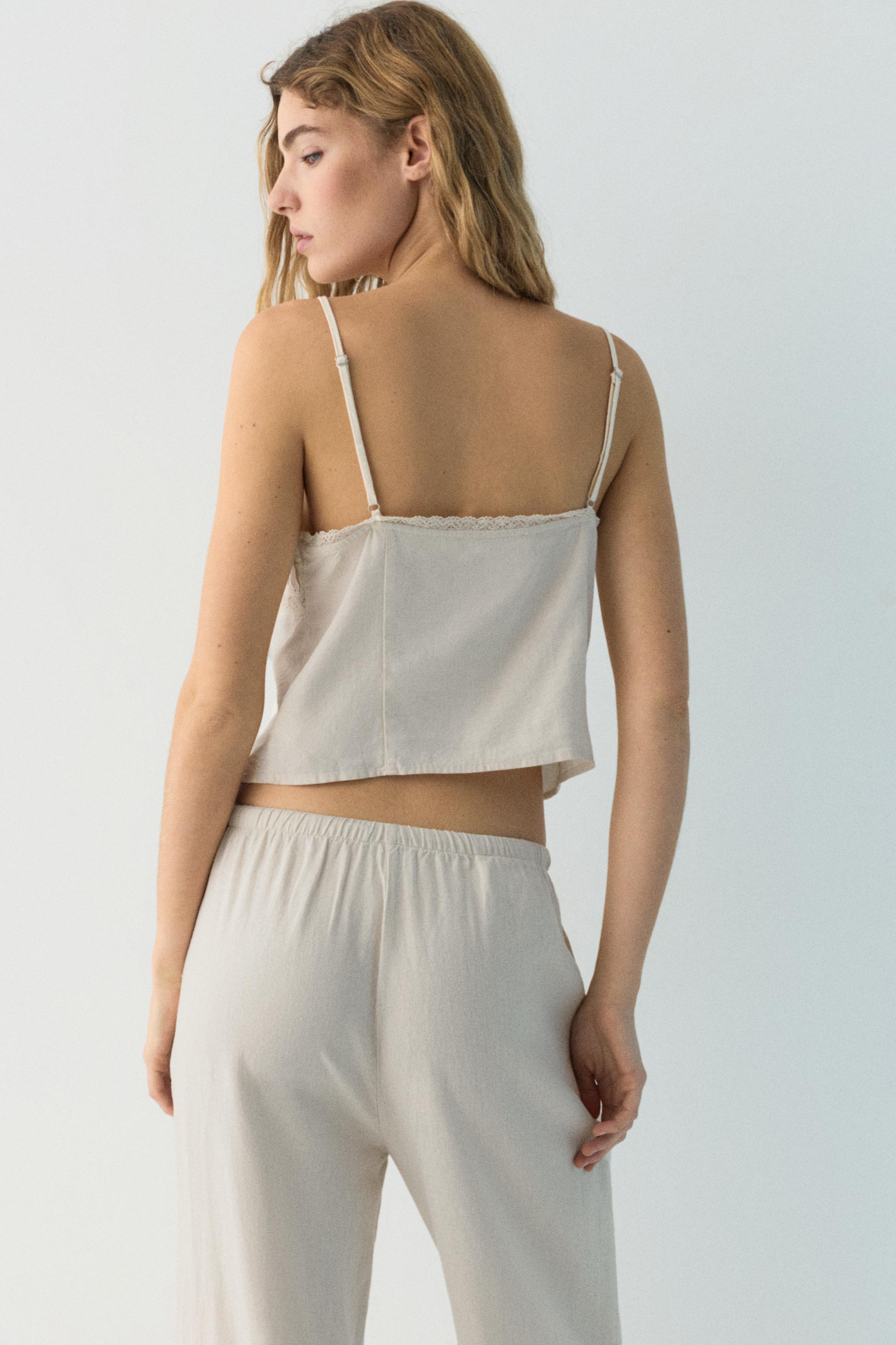 Linen blend camisole top — Sand