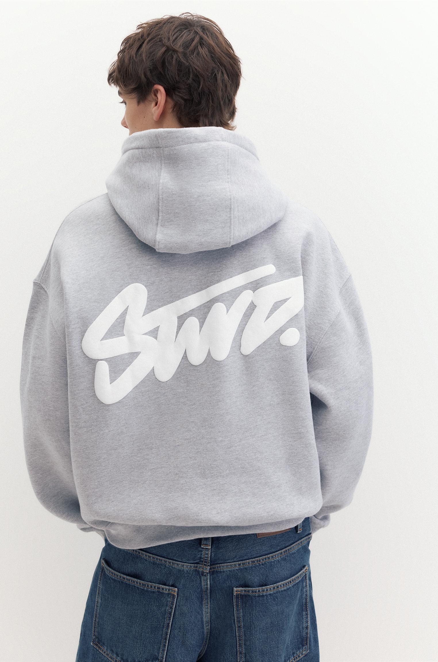 STWD logo boxy hoodie — Grey marl