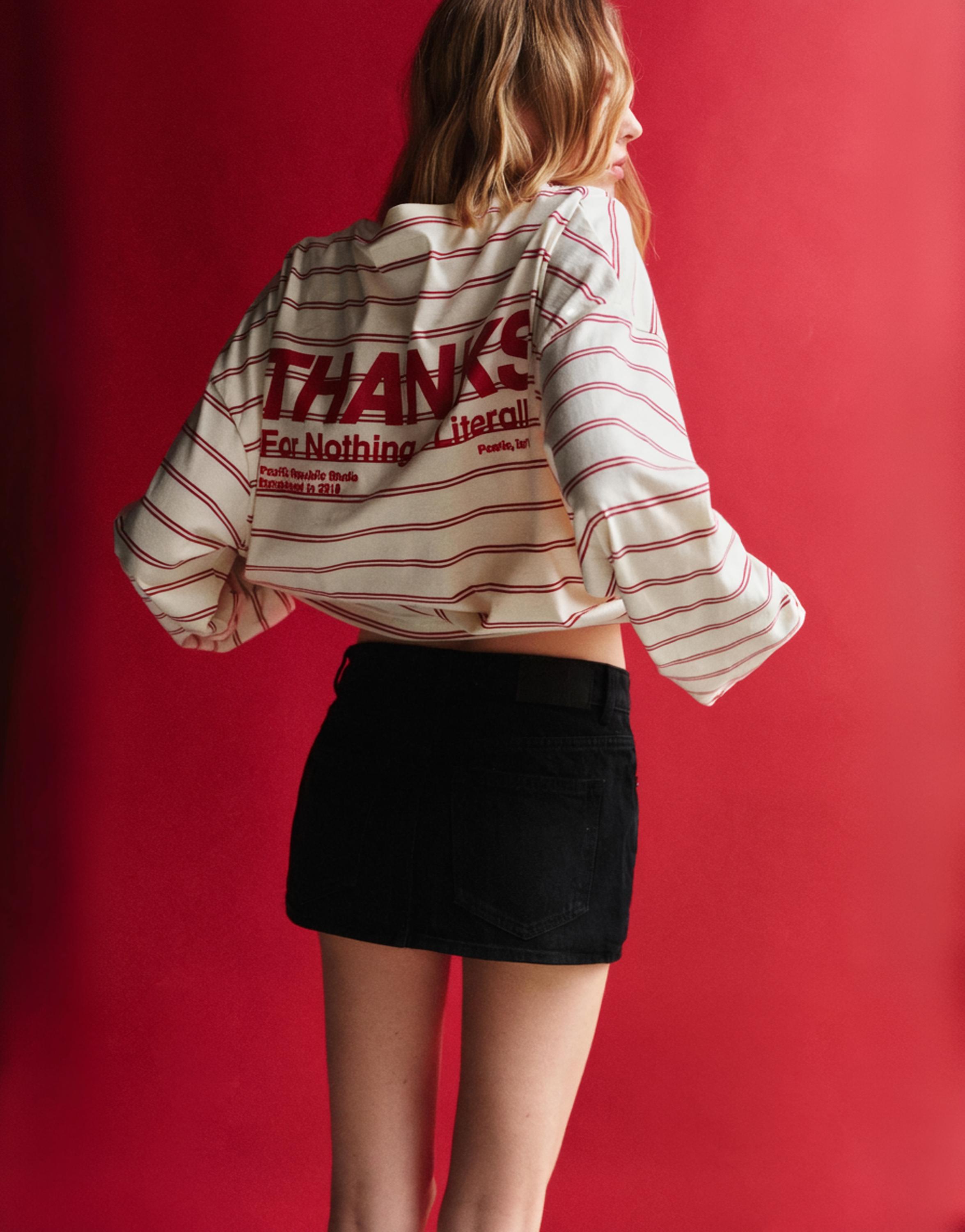 Cross-waist denim skort — Black
