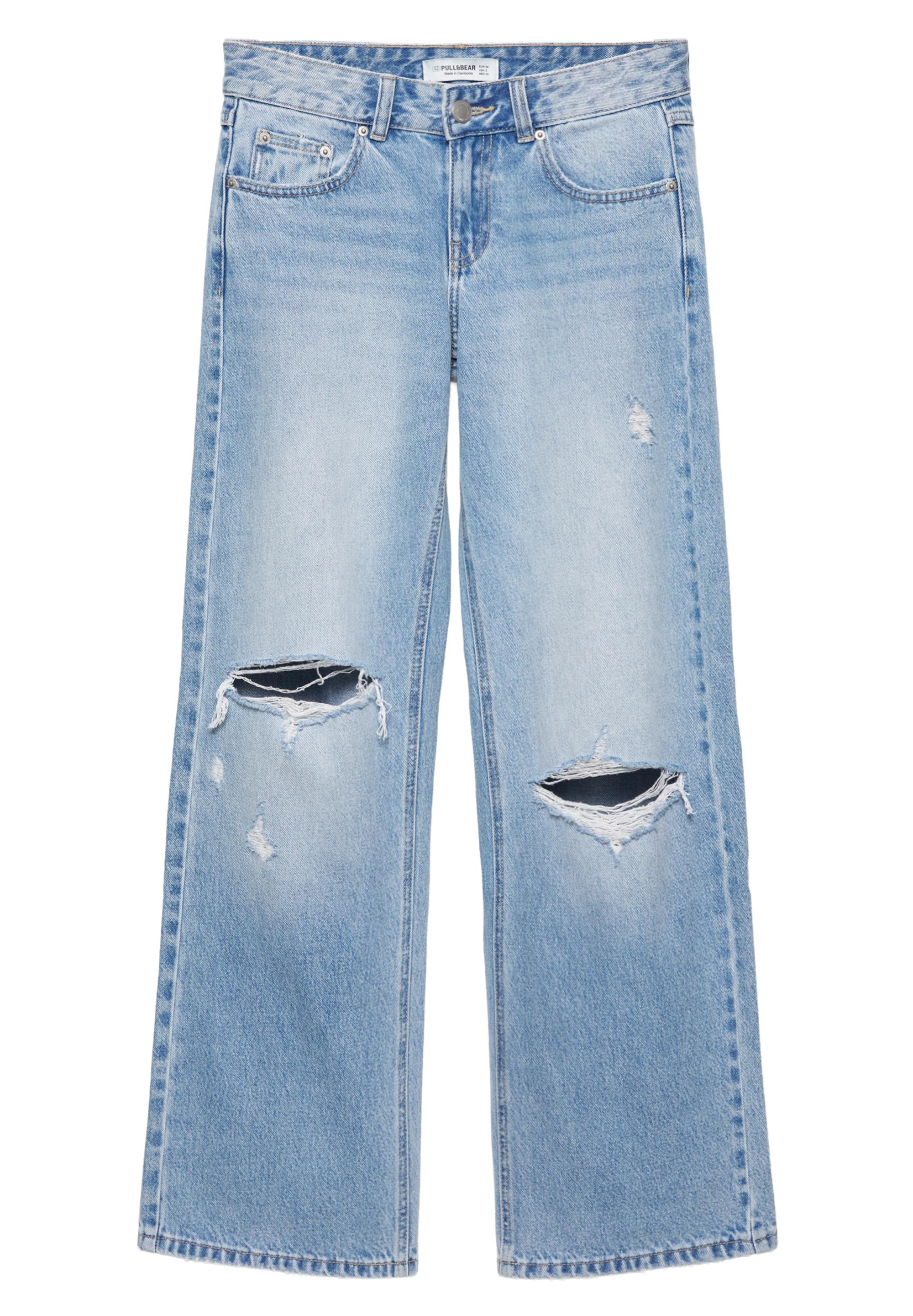 Düşük bel yırtık straight fit jean
