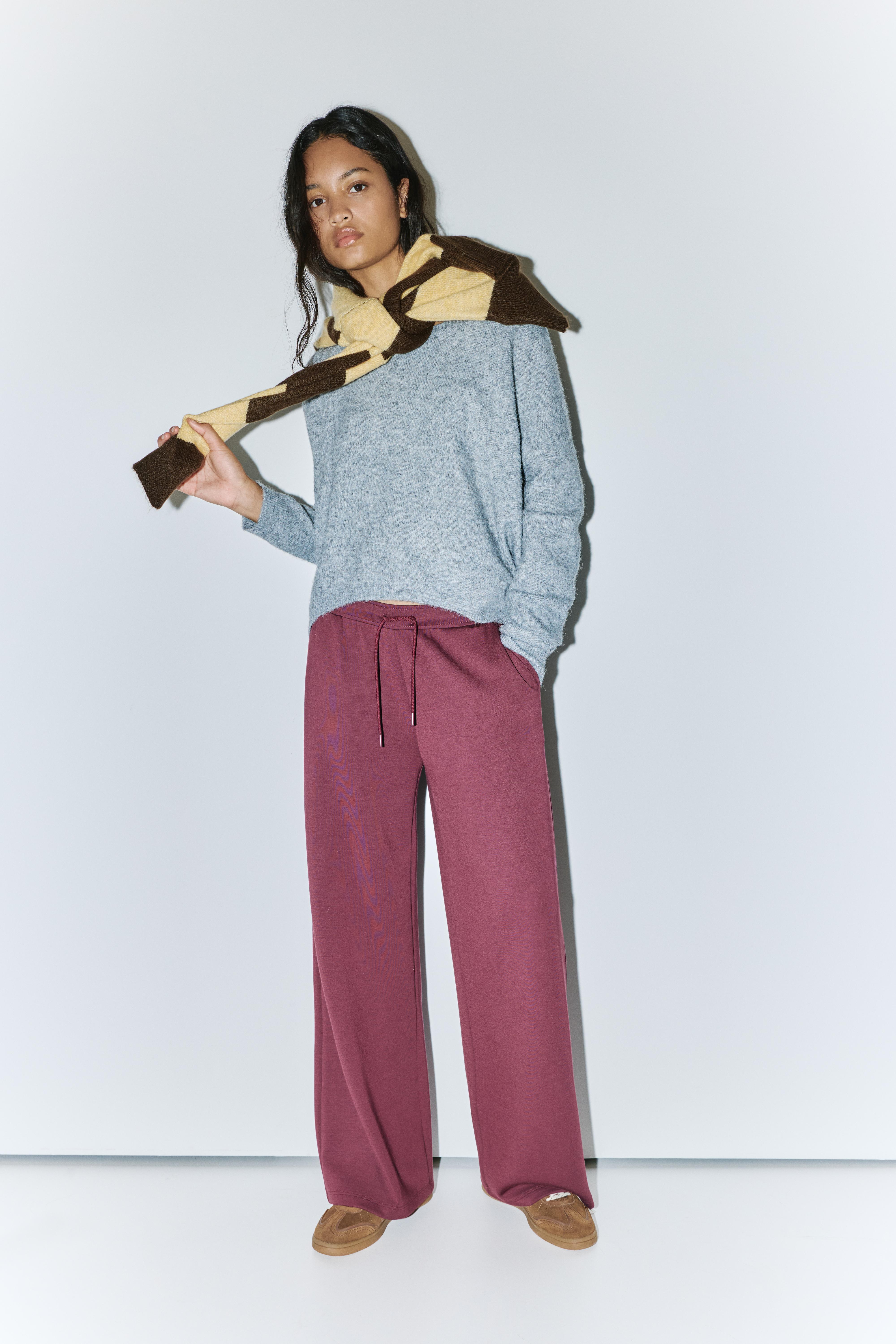 Soft-touch wide-leg trousers — Aubergine