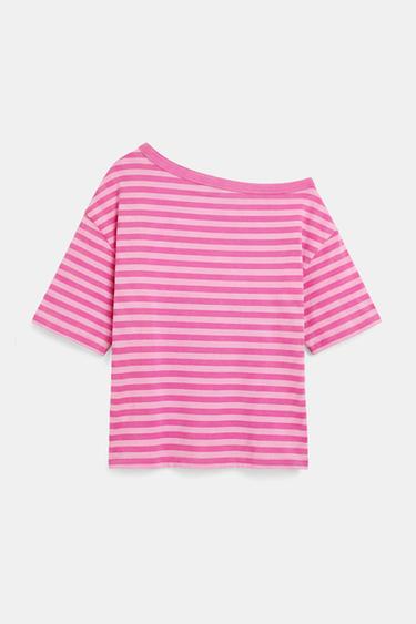Asymmetric short sleeve T-shirt — Striped 7