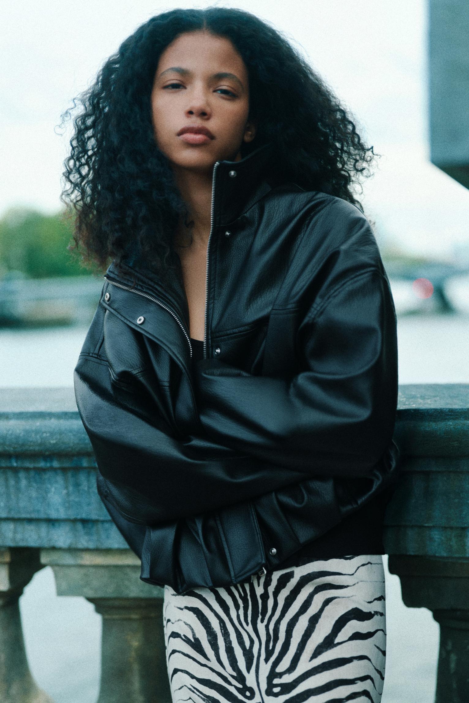 Leather effect balloon jacket — Black