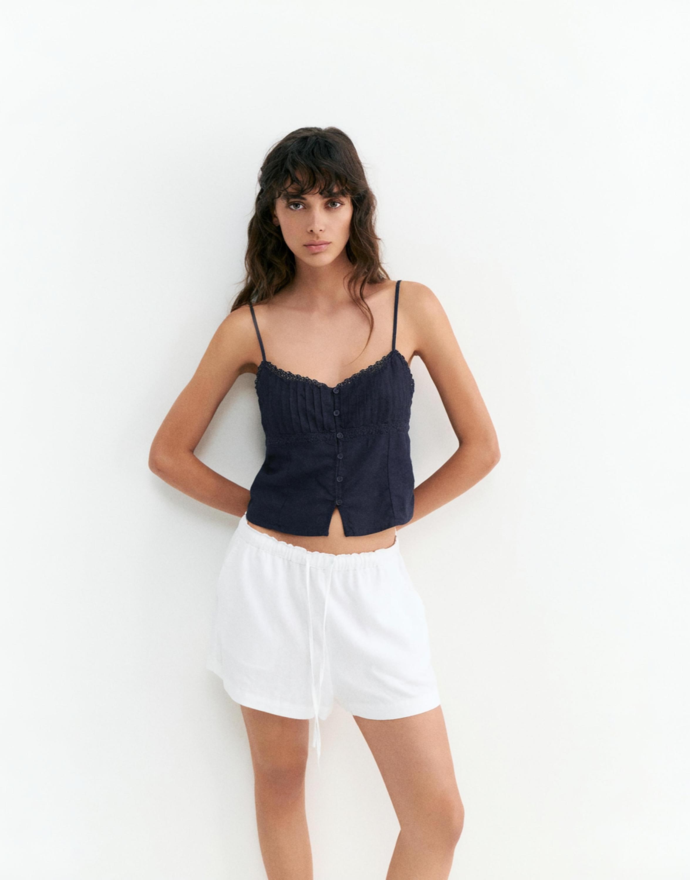 Linen blend camisole top — Navy