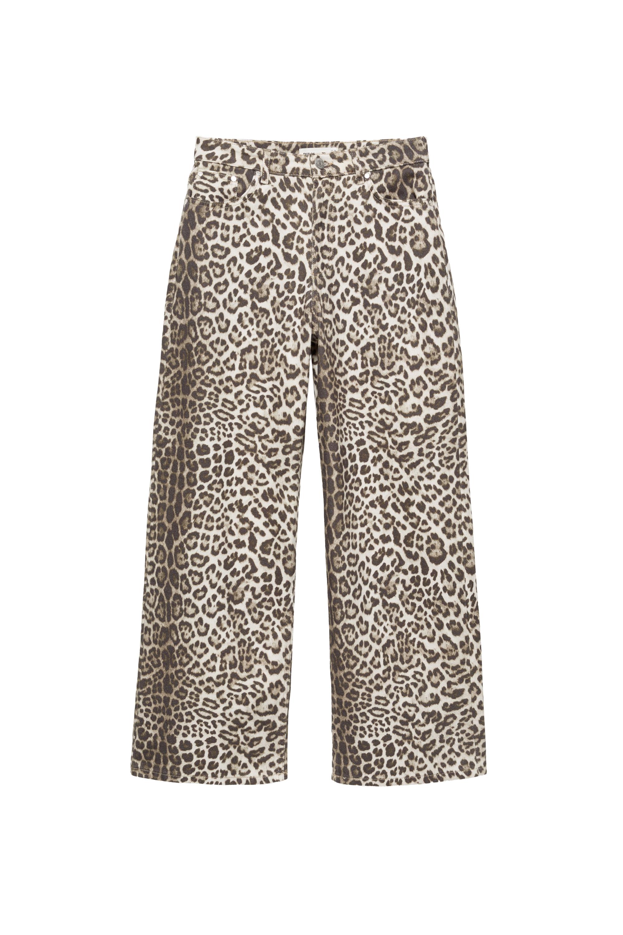 Pull&Bear Leopar desenli baggy jean görsel 4