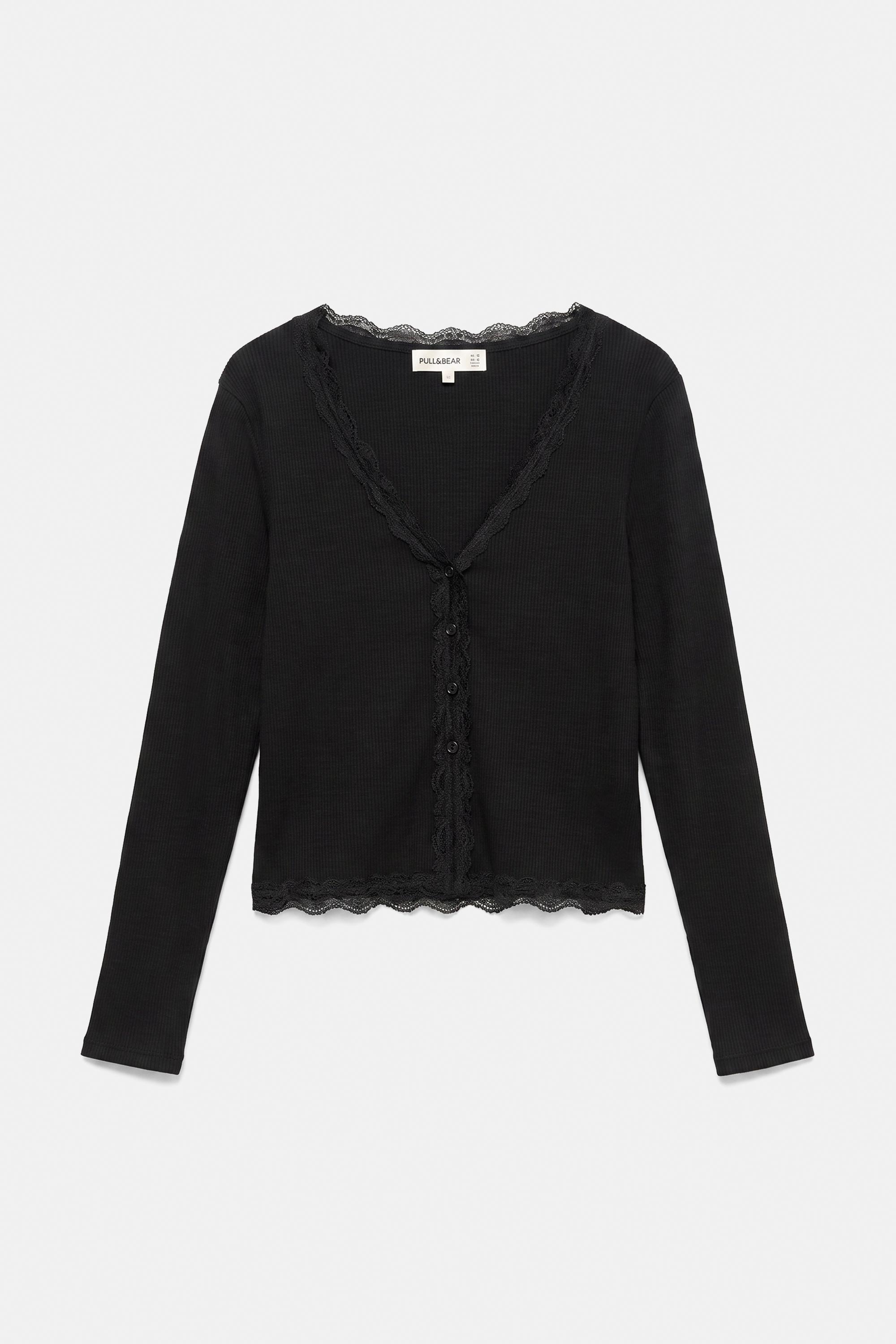 Buttoned lace T-shirt — Black
