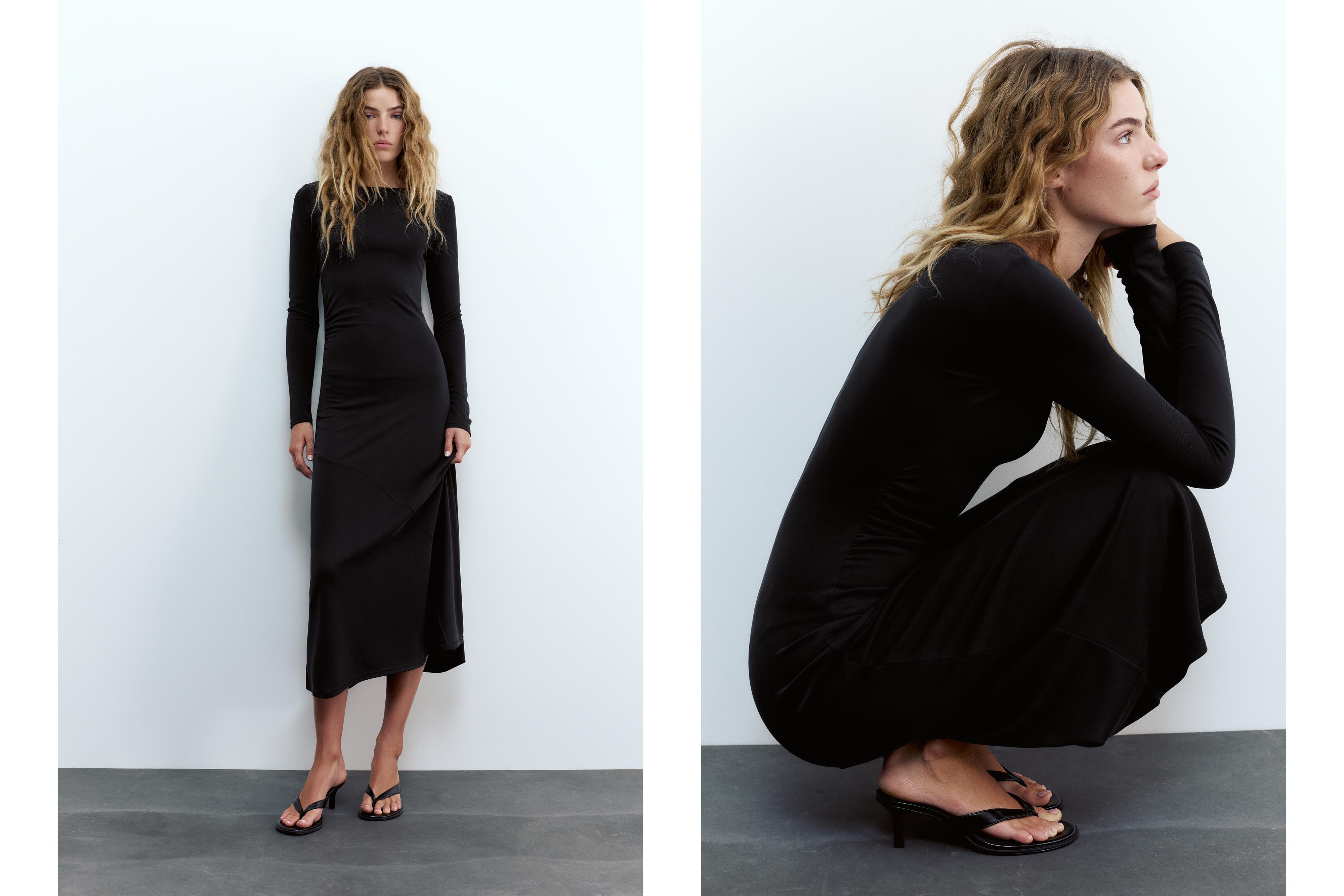 Fluid draped cupro midi dress — Anthracite grey