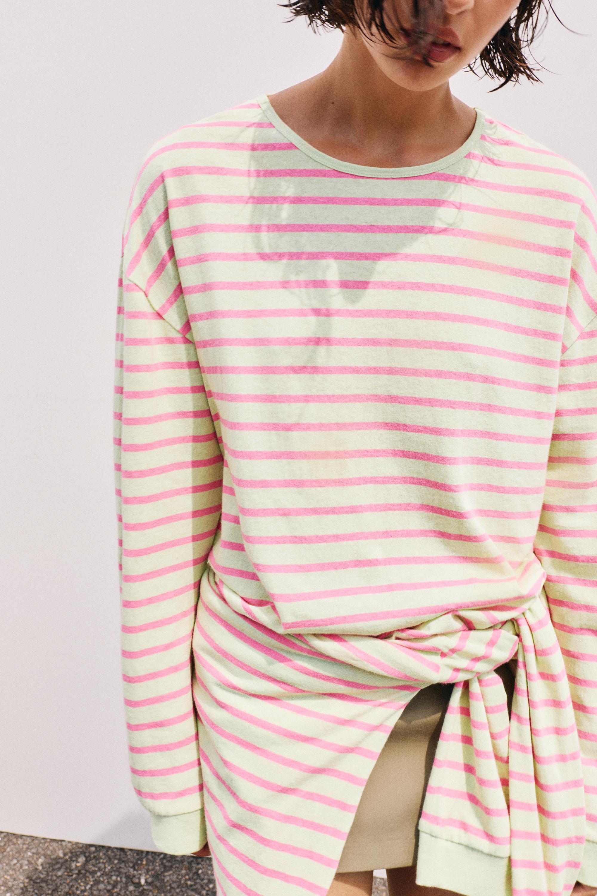 Oversize long sleeve striped T-shirt — Lime