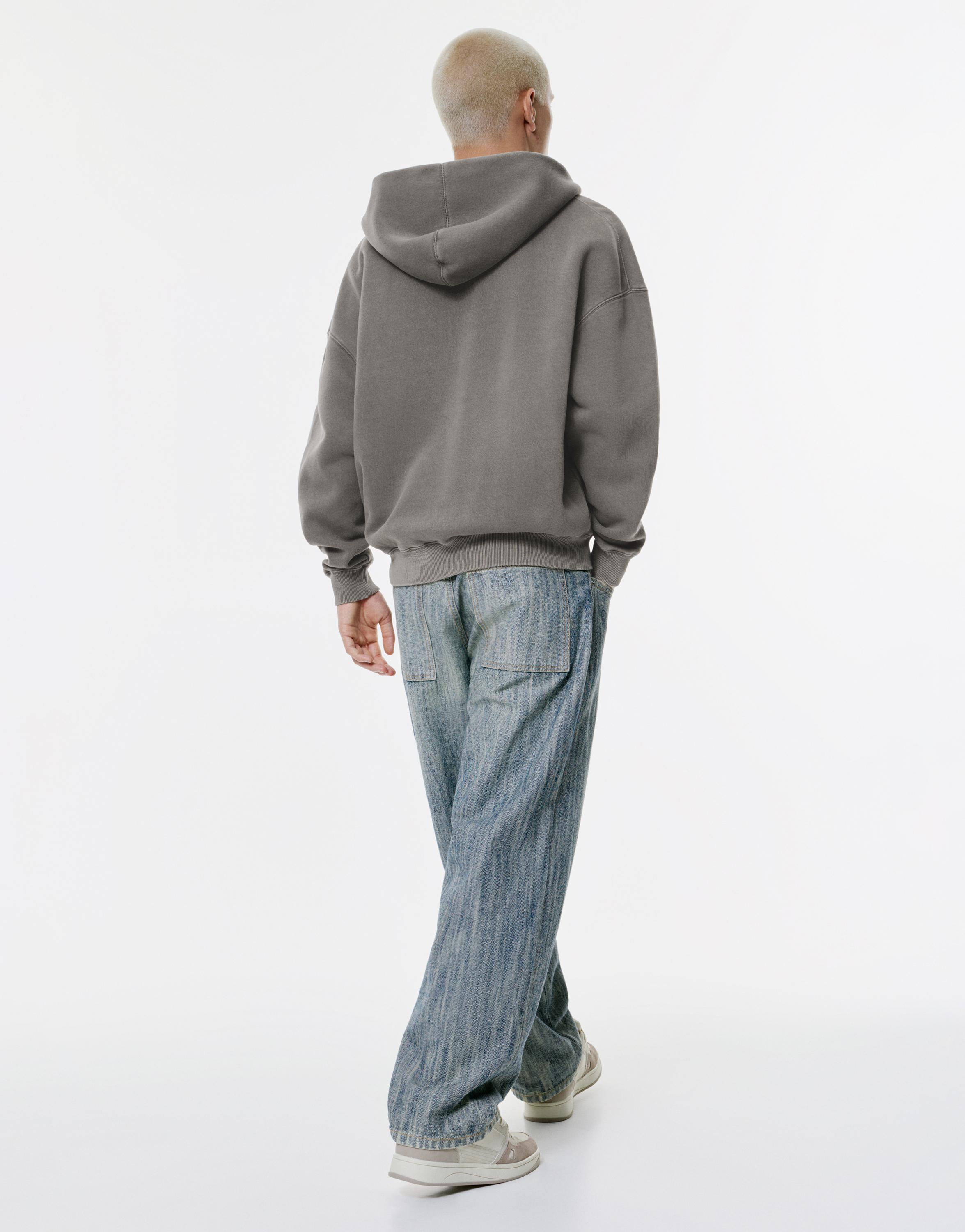 Fermuarlı yıkanmış boxy sweatshirt - Görsel 7