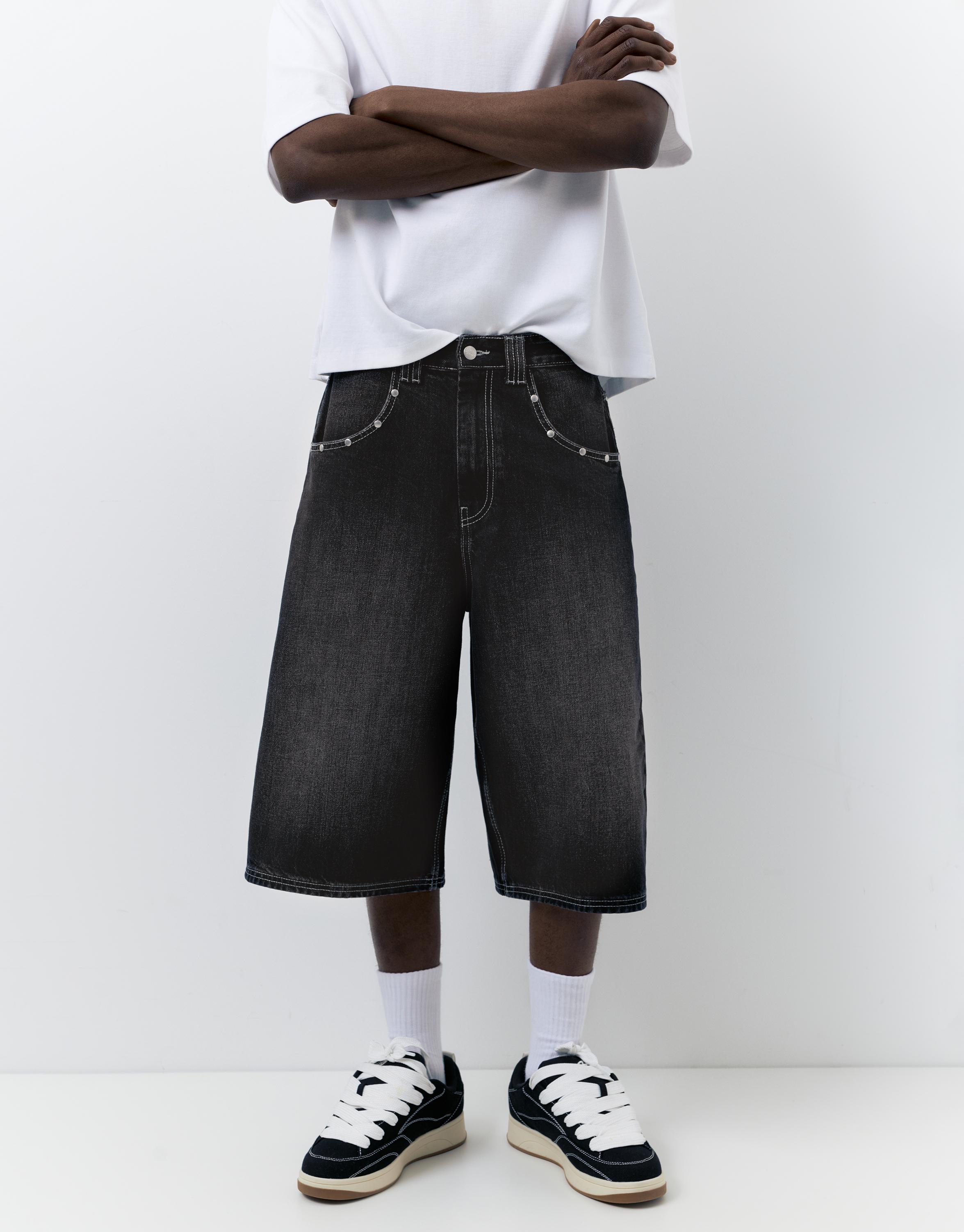 STWD studded jorts — Faded black