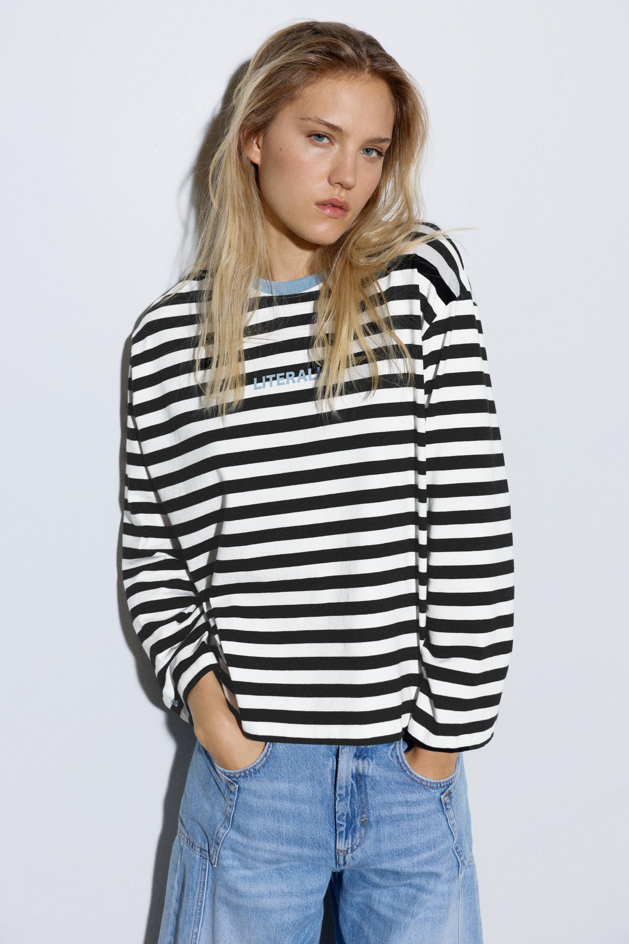 Oversize striped T-shirt — Black