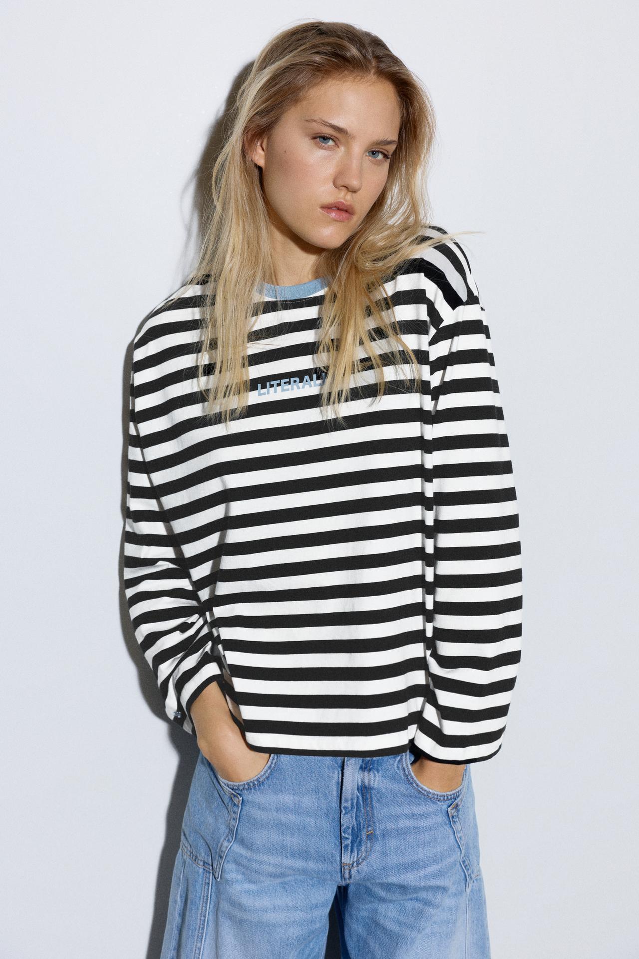 Long sleeve striped T-shirt — Black