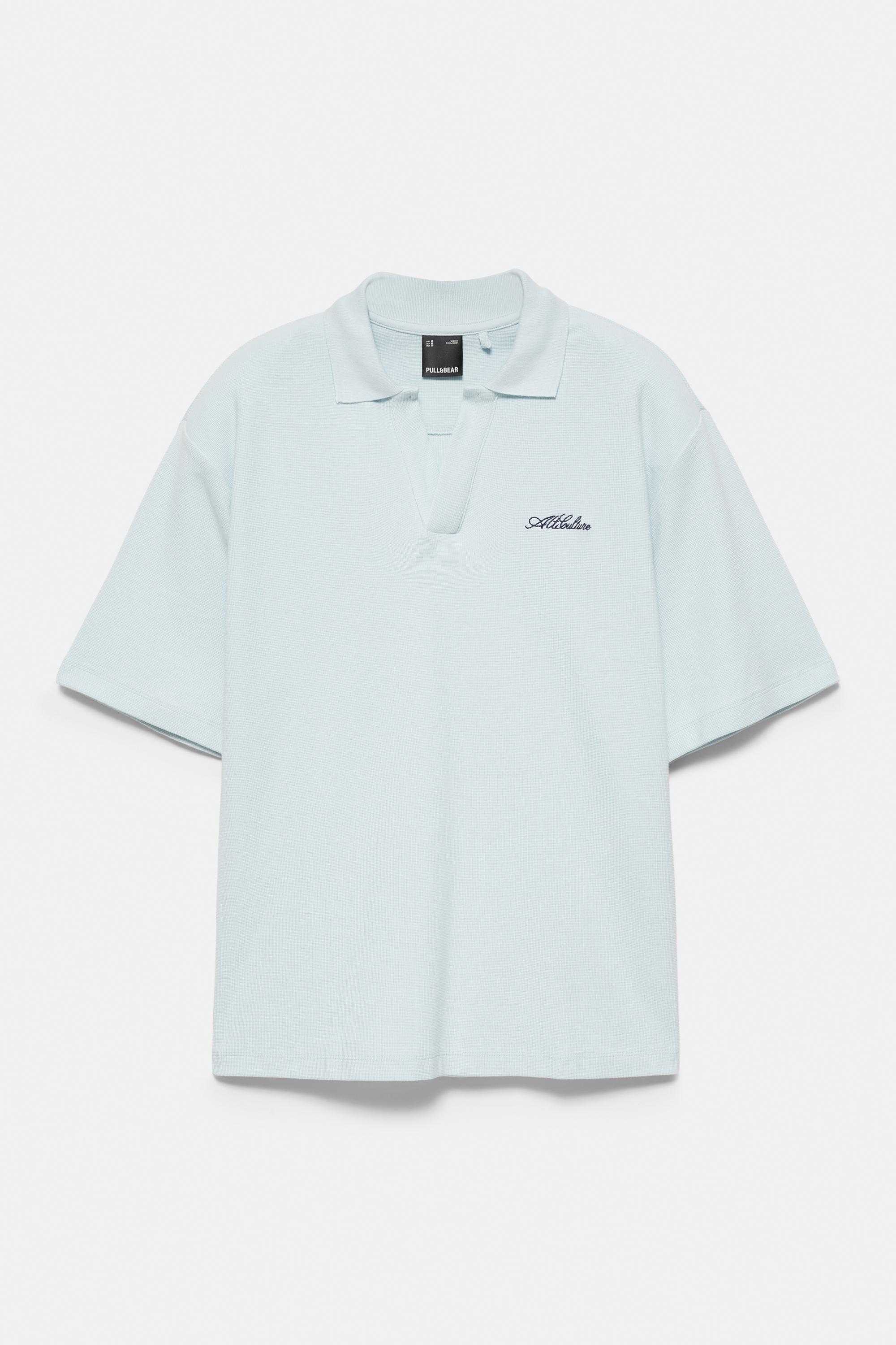 Short sleeve waffle-knit polo shirt — Sky blue