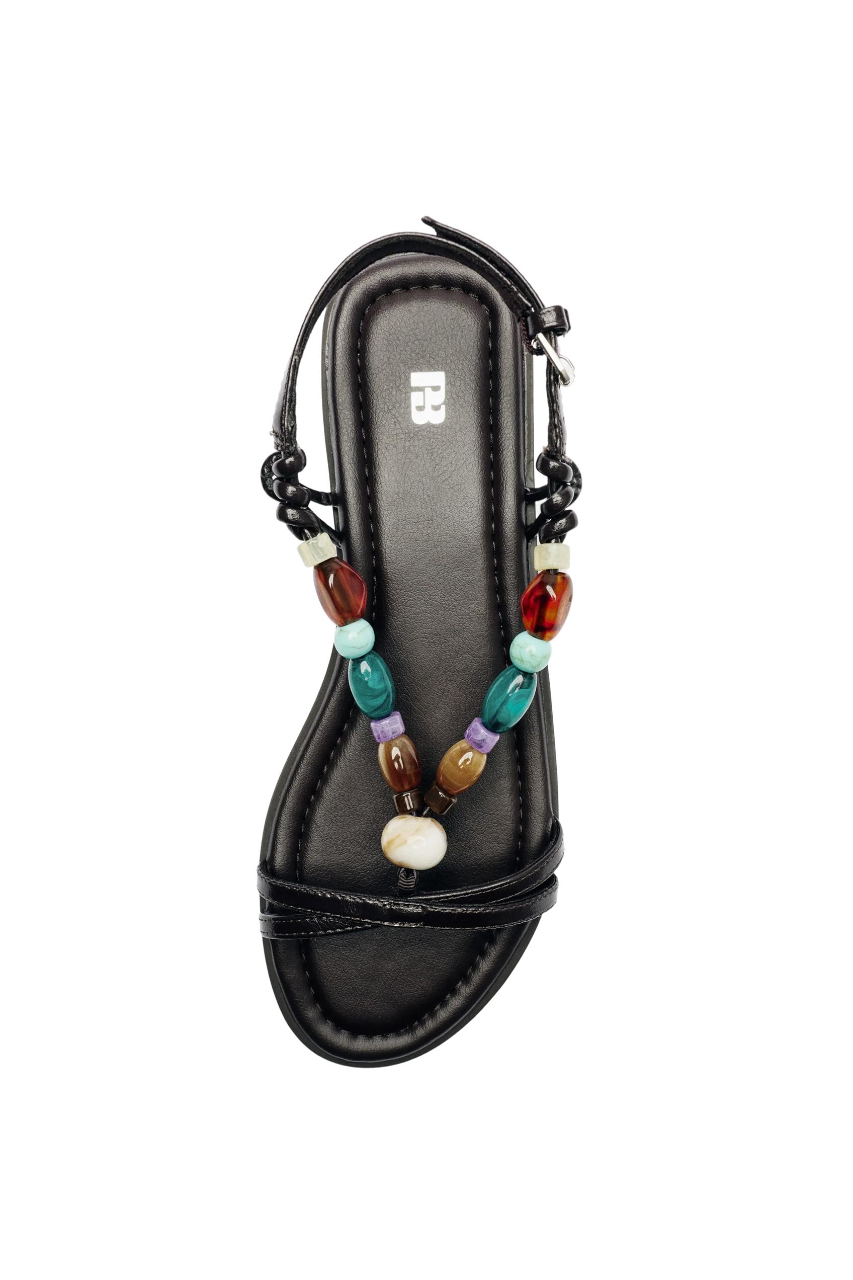 Beaded flat sandals — Black