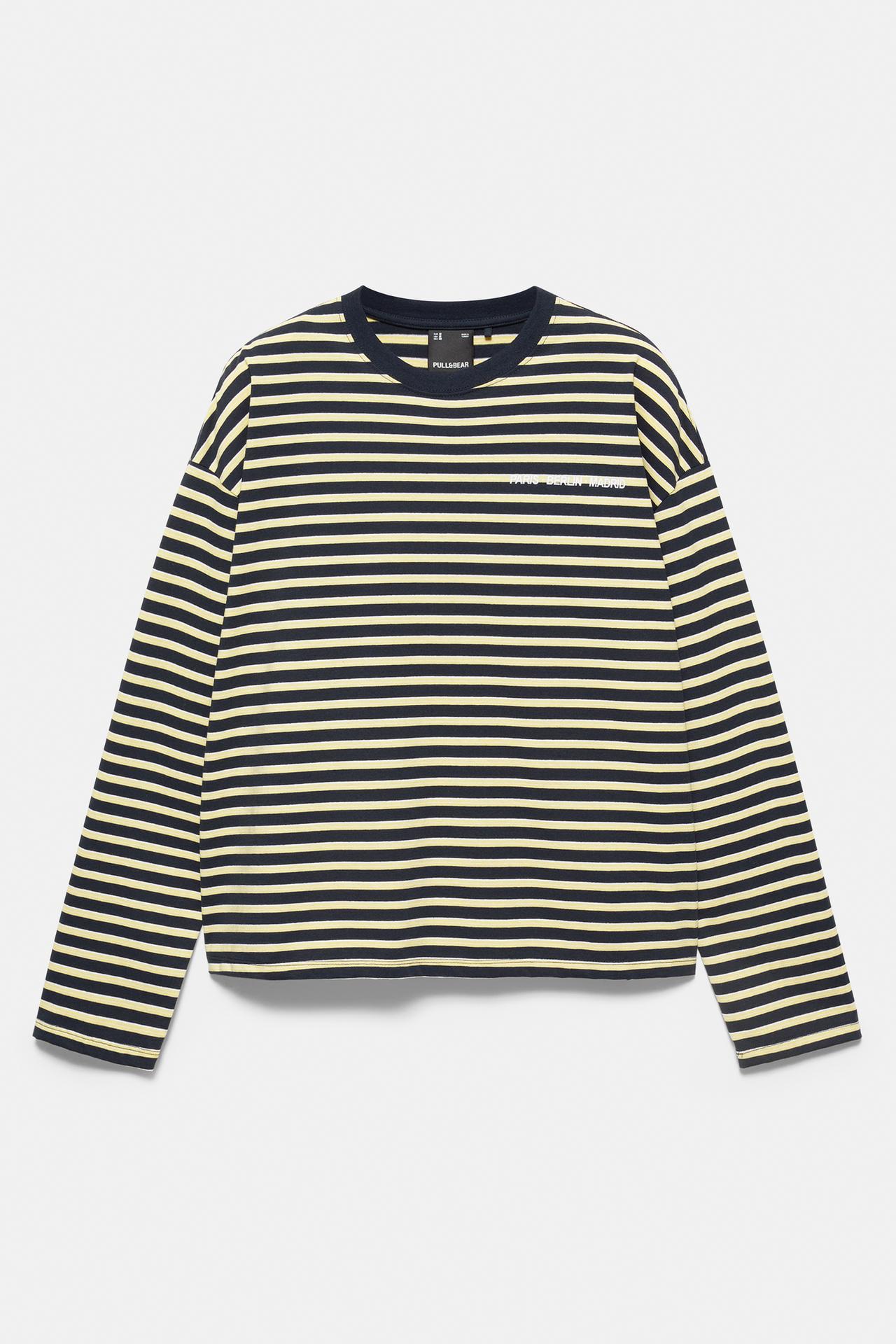 Striped T-shirt with text — Yellow