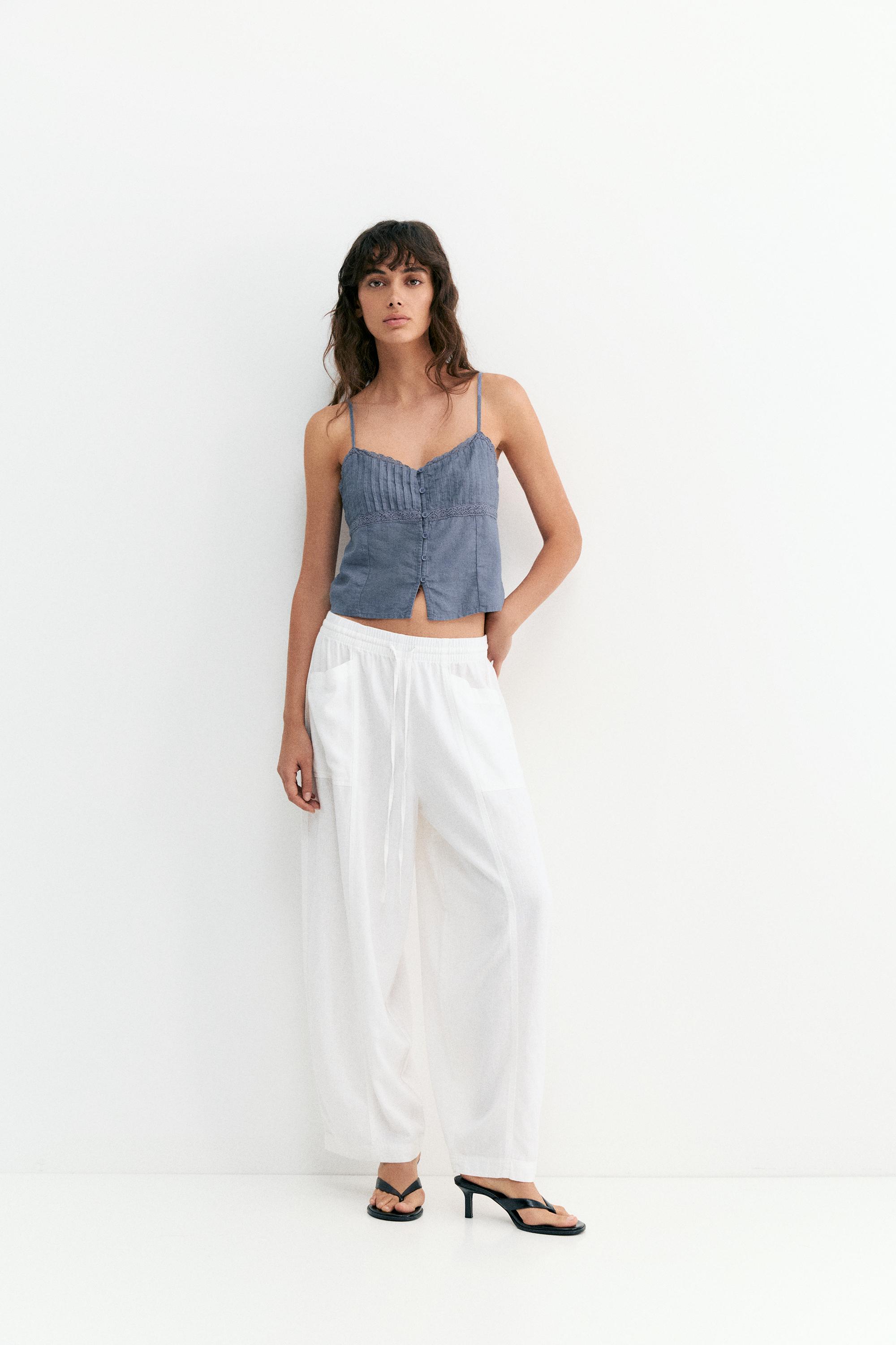 Linen blend camisole top — Blue