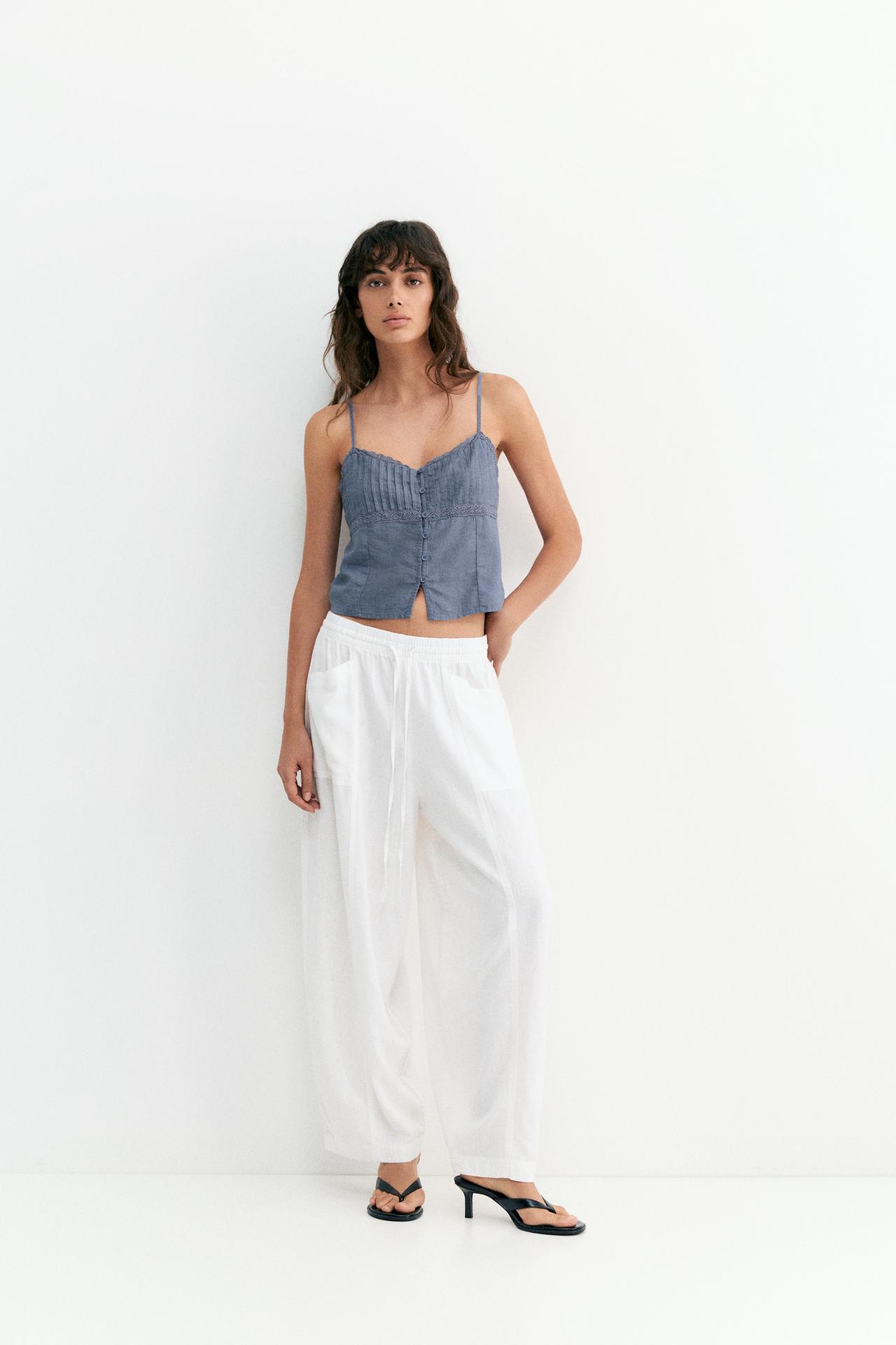 Linen blend camisole top — Blue