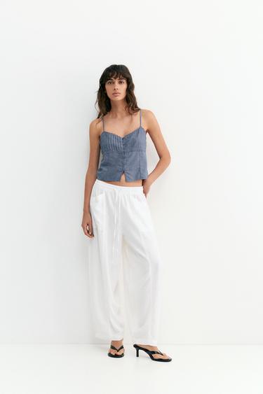 Linen blend camisole top — Blue 5