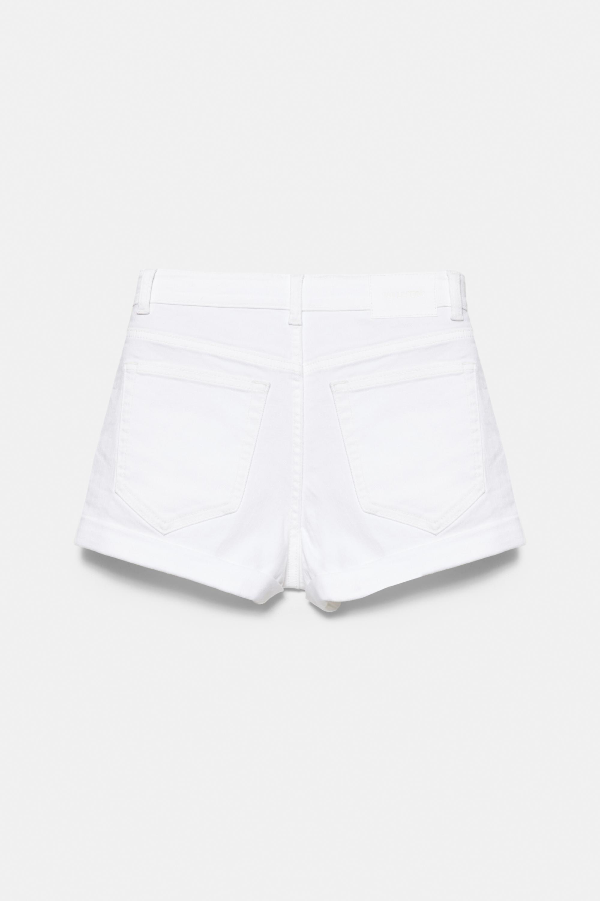 Mid-waist denim shorts — White