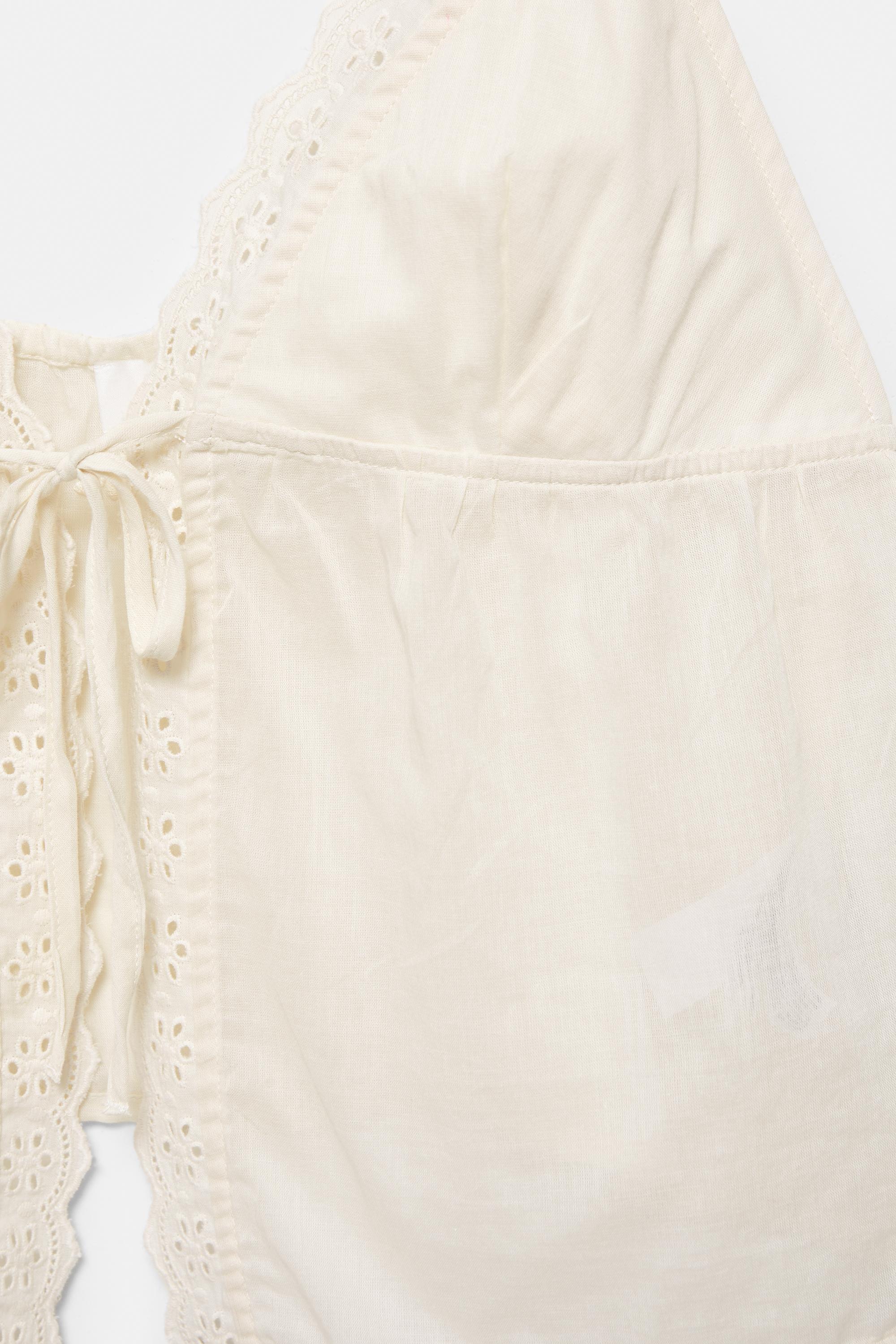 Strappy top with lace trim — Beige