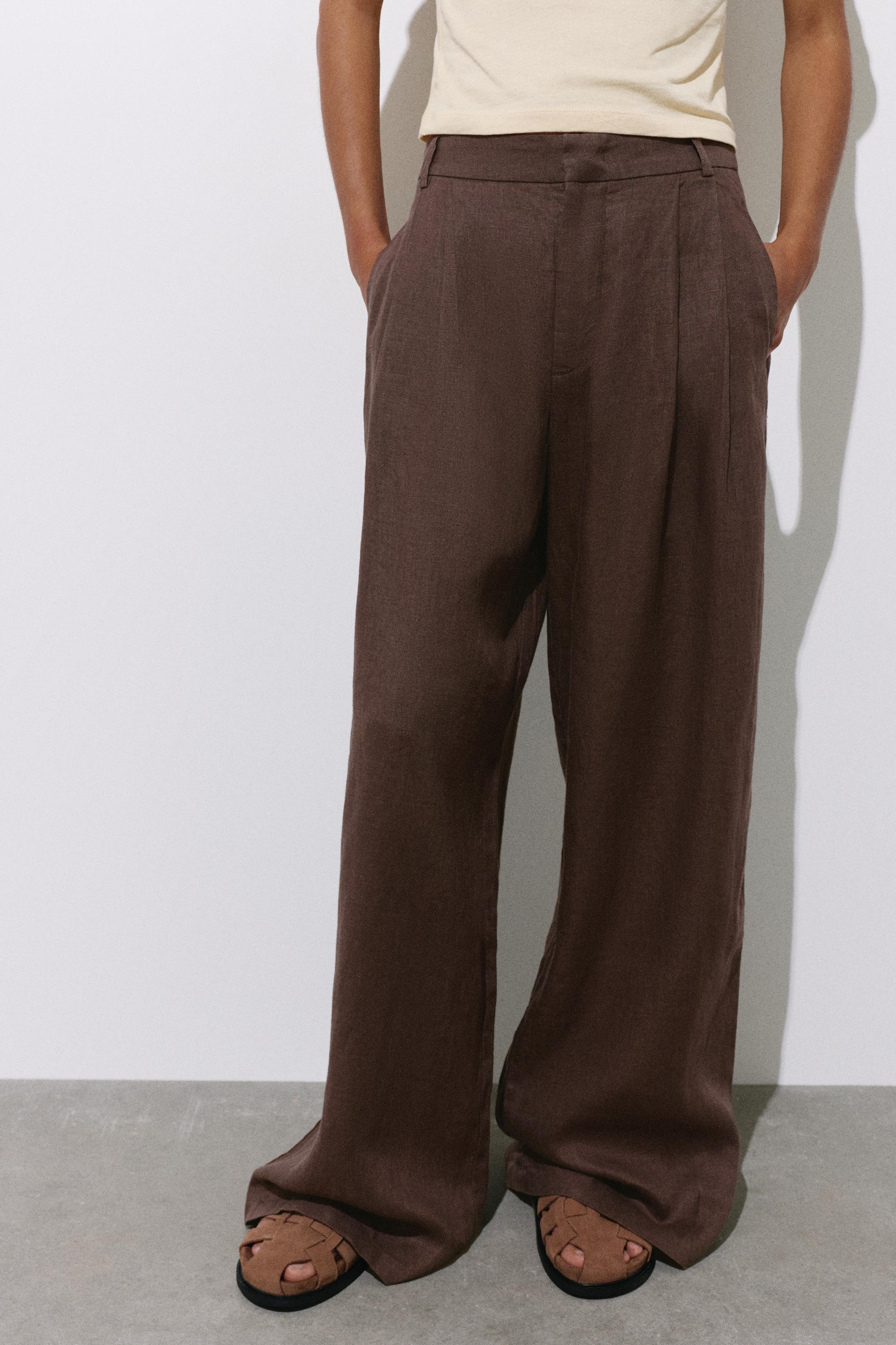 Wide-leg 100% linen trousers — Taupe