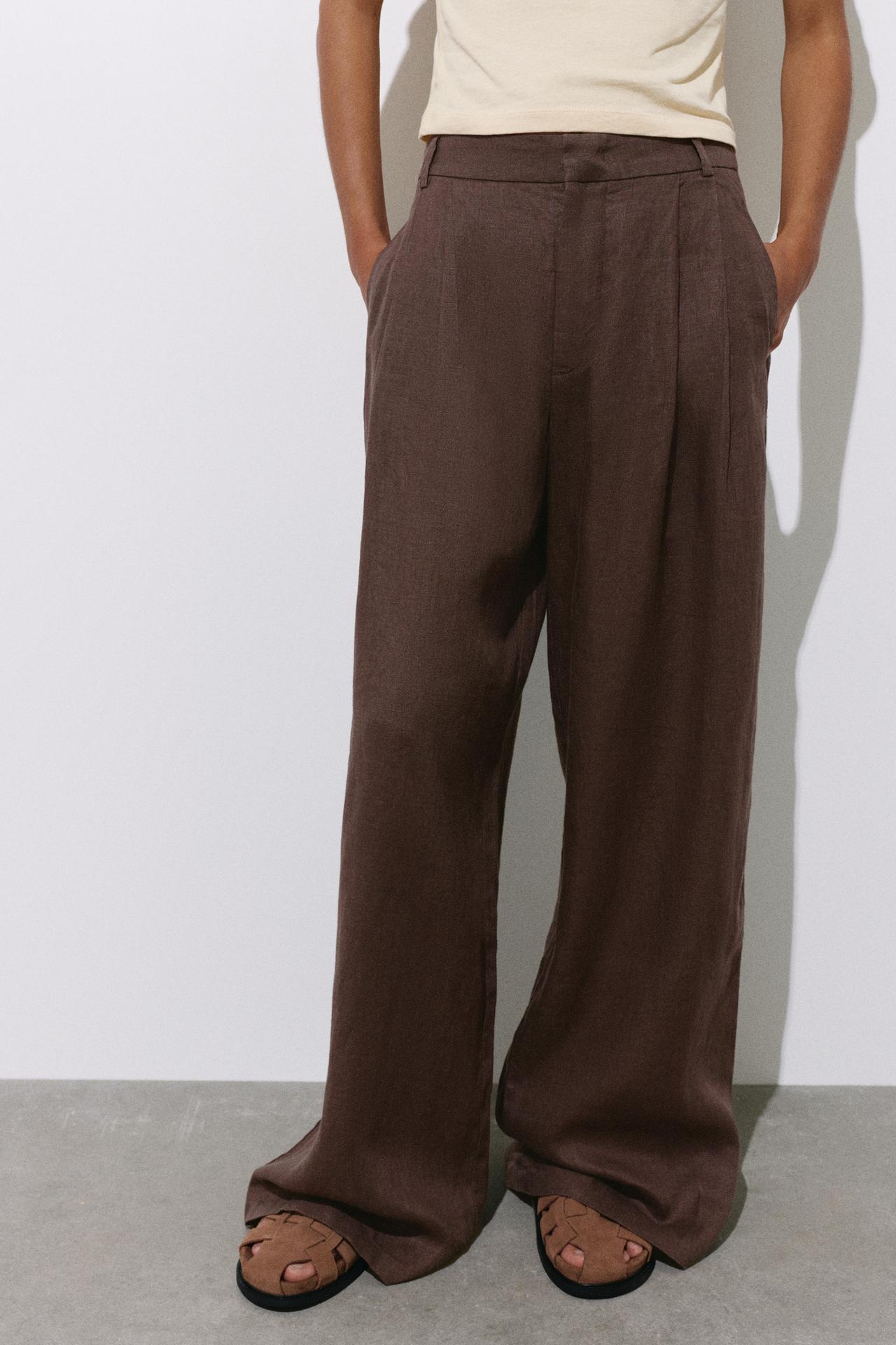 Wide-leg 100% linen trousers — Taupe