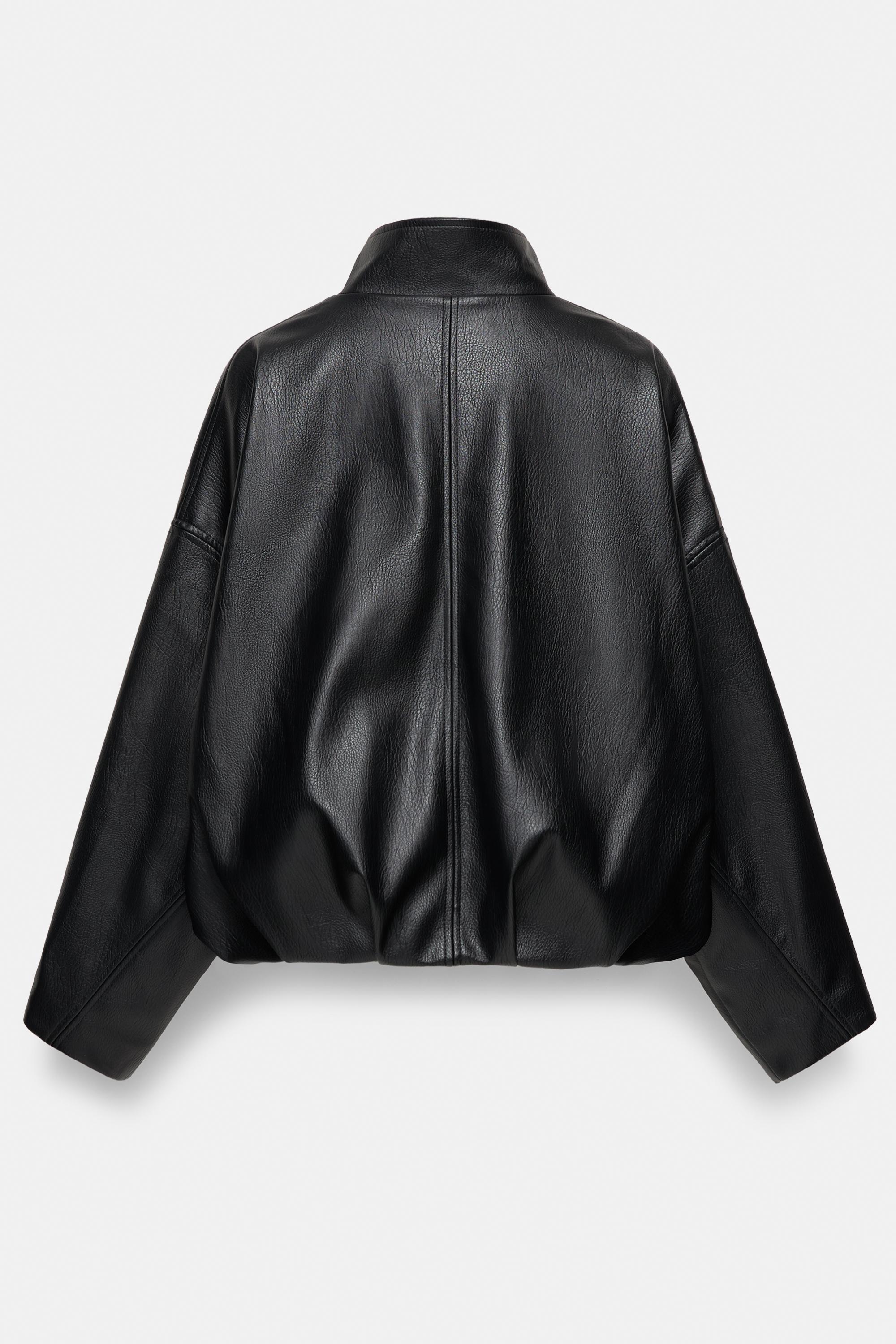 Leather effect balloon jacket — Black