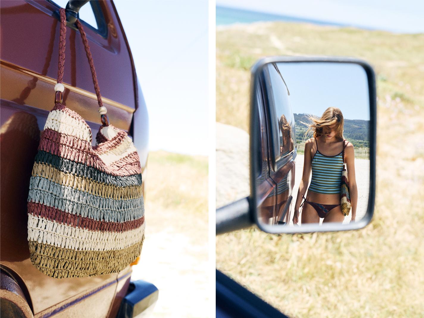 Striped woven tote bag — Brown