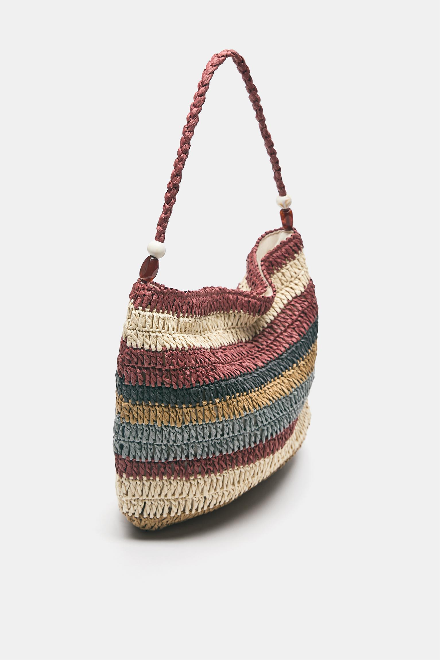 Striped woven tote bag — Brown