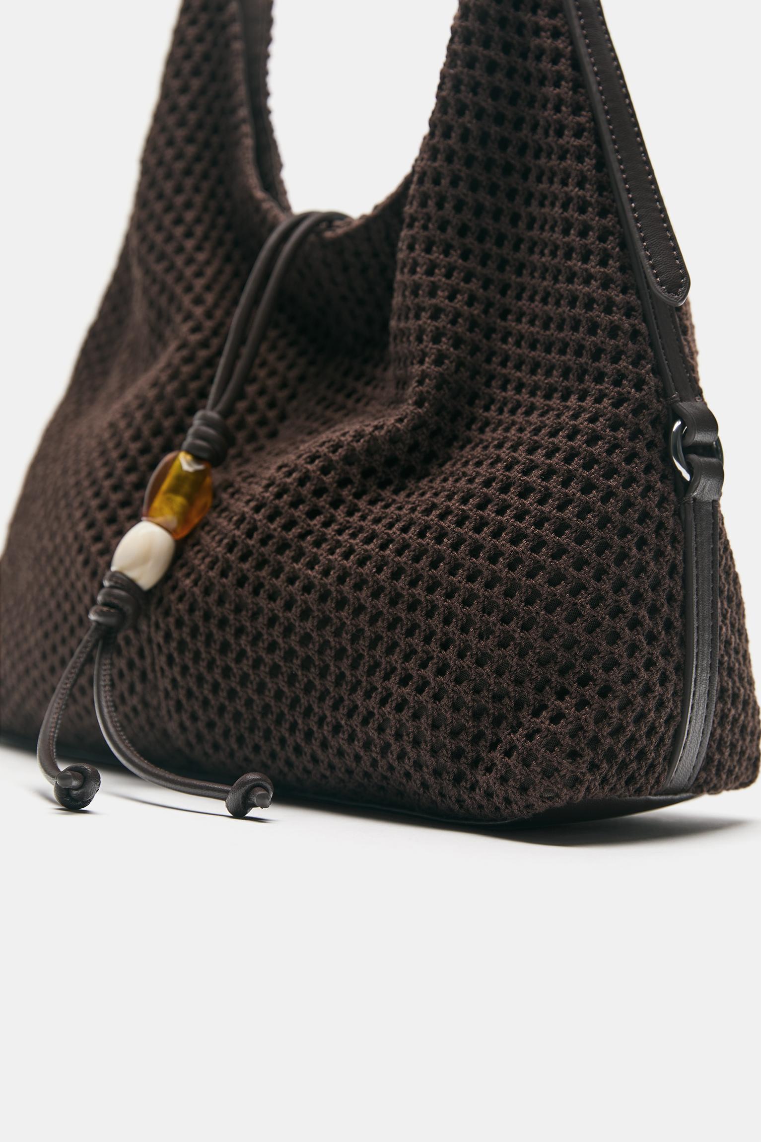 Embellished mesh tote bag — Brown