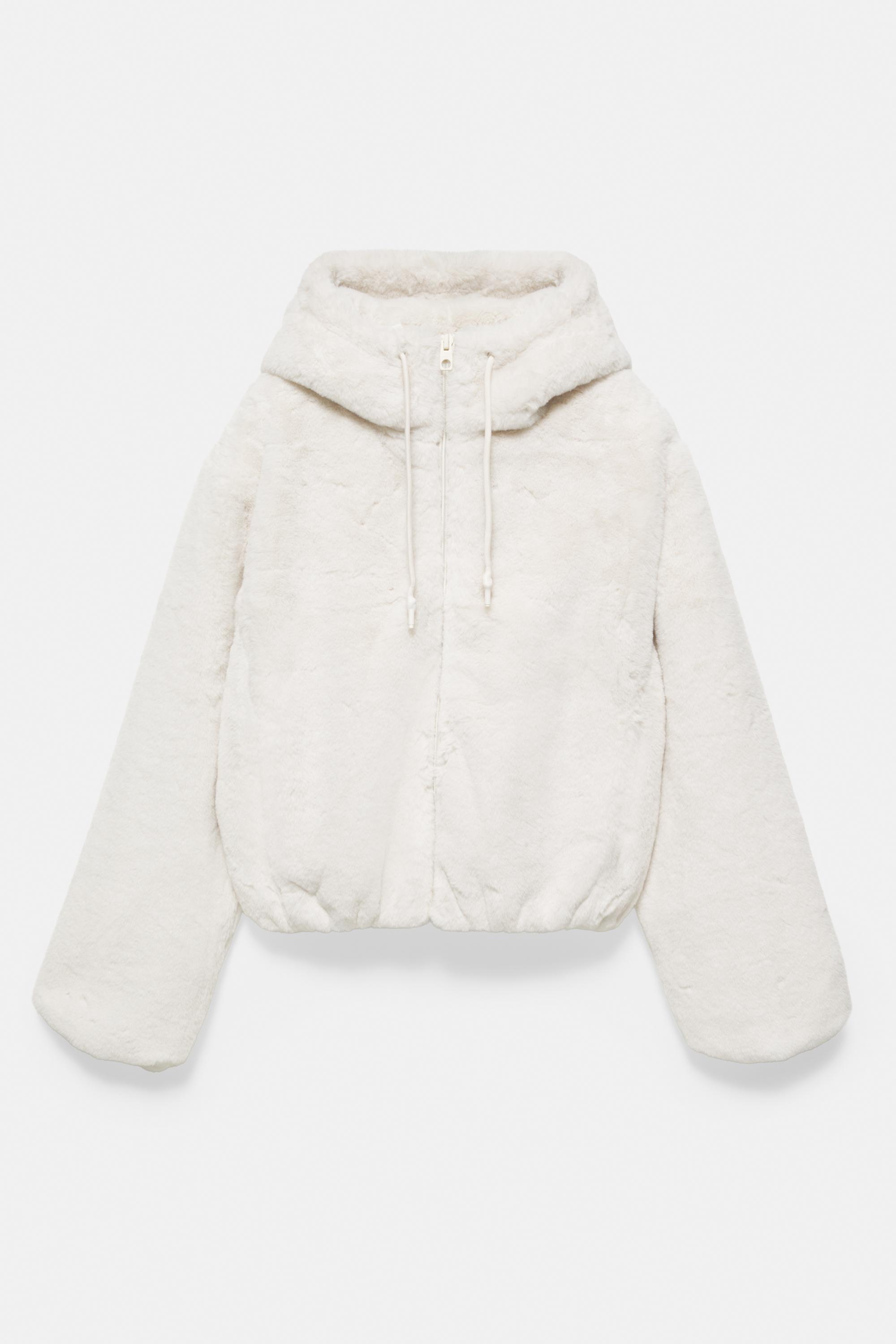 Hooded faux fur jacket — Ecru (alternate view)
