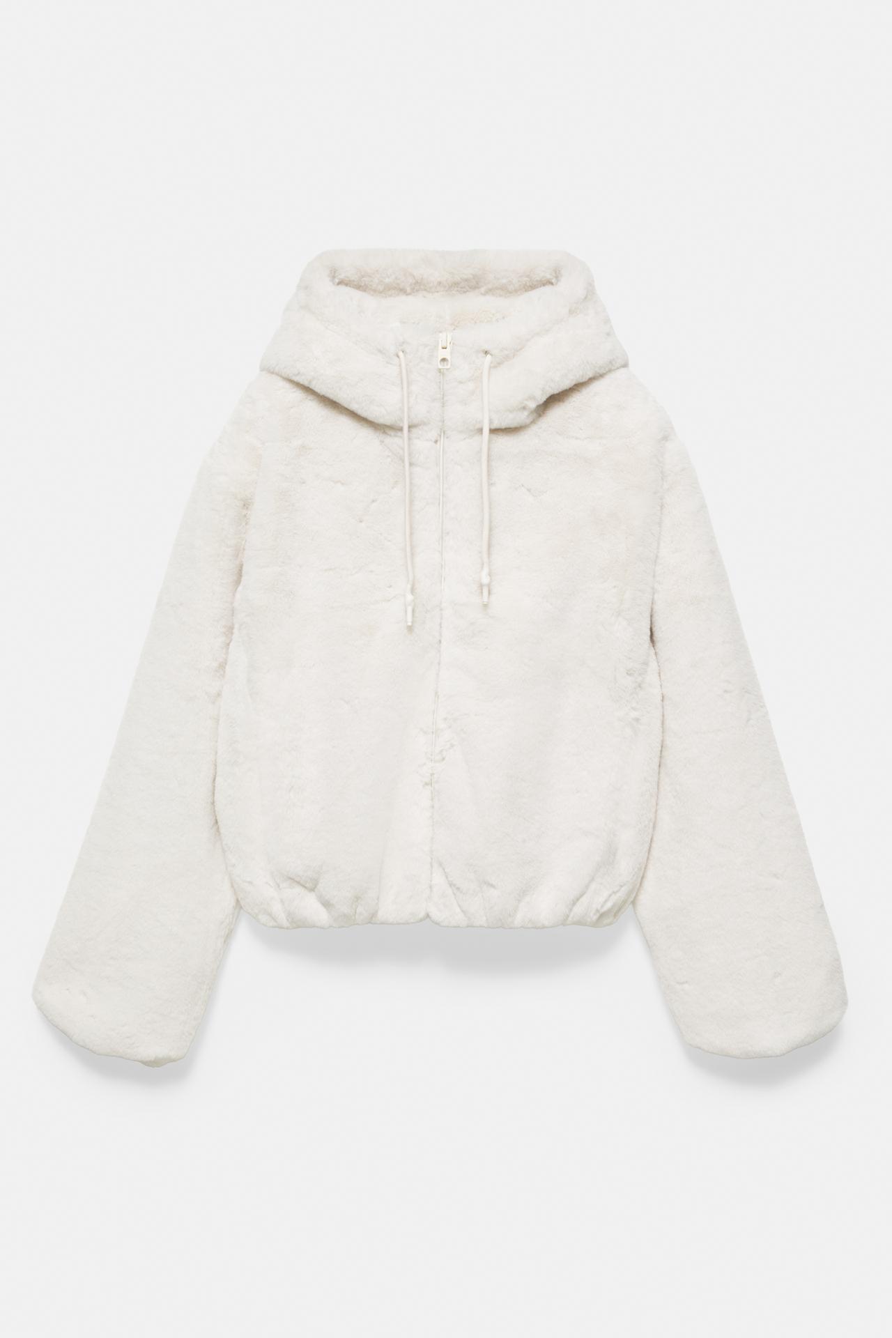 Faux fur jacket with hood — Ecru