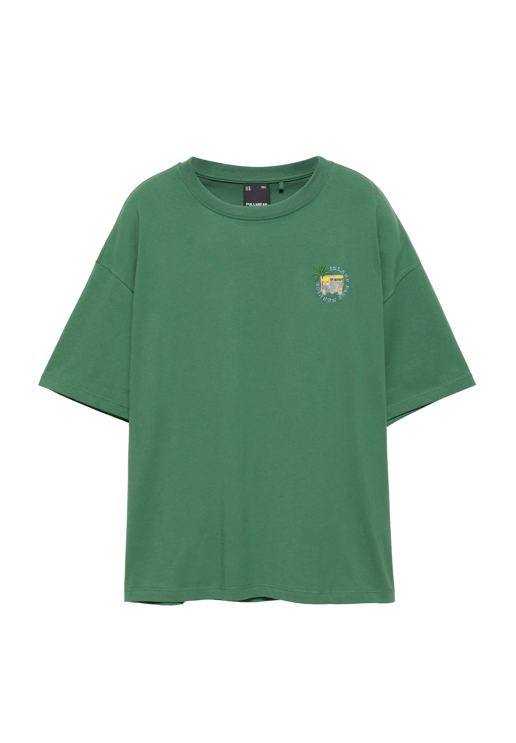 Relaxed embroidered T-shirt — Dark green marl