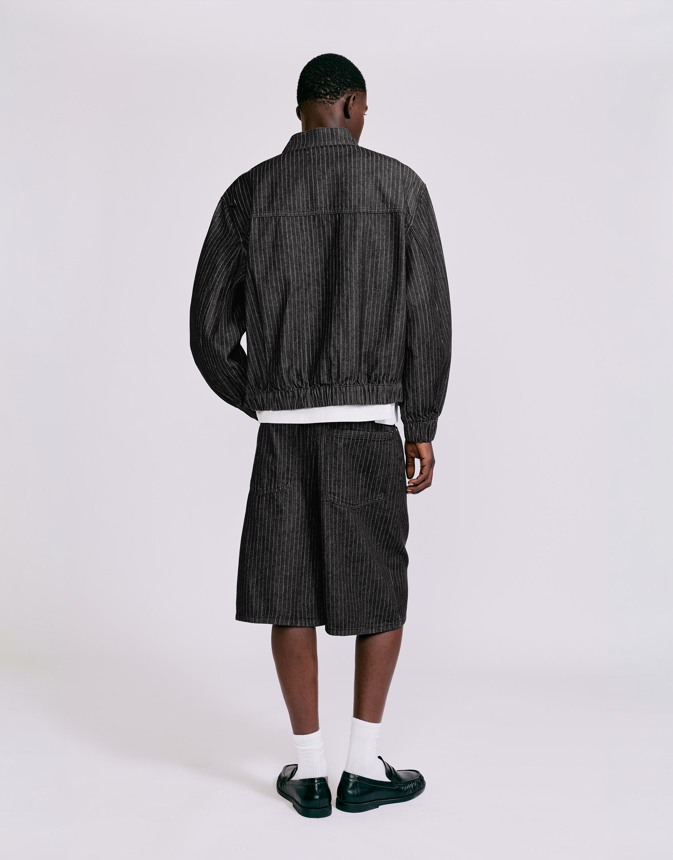 Striped denim jacket — Black