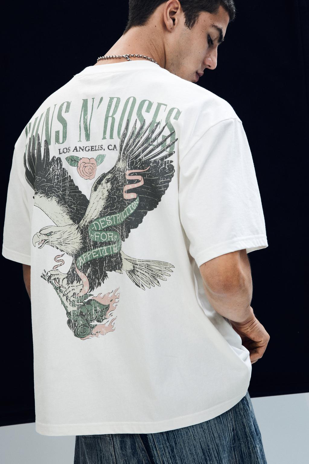 T-shirt Homme Guns N' Roses Pull & Bear - édition Limitée, Noir, Taille M, Neuf Sans étiquette