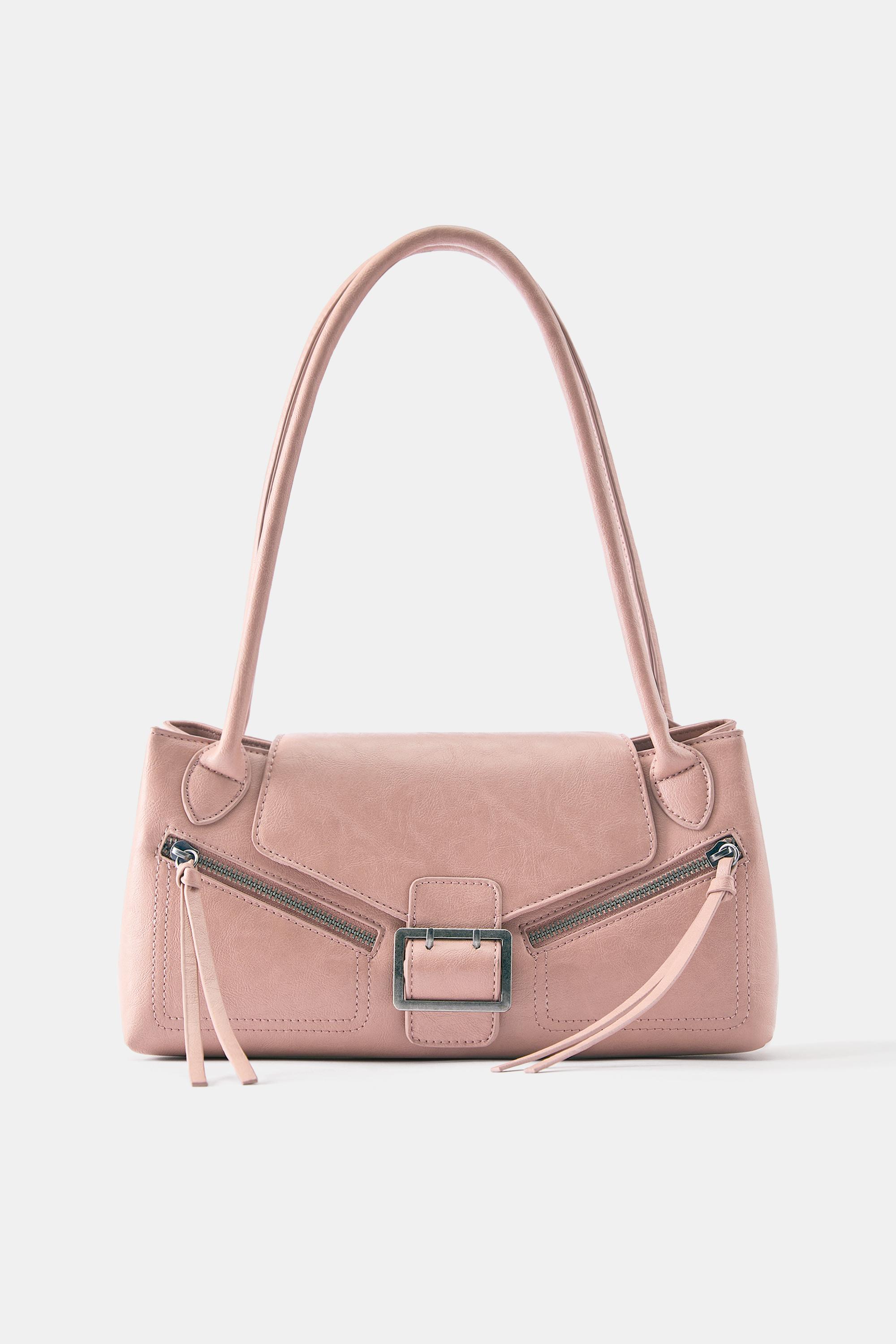Buckle and zip shoulder bag — Pink