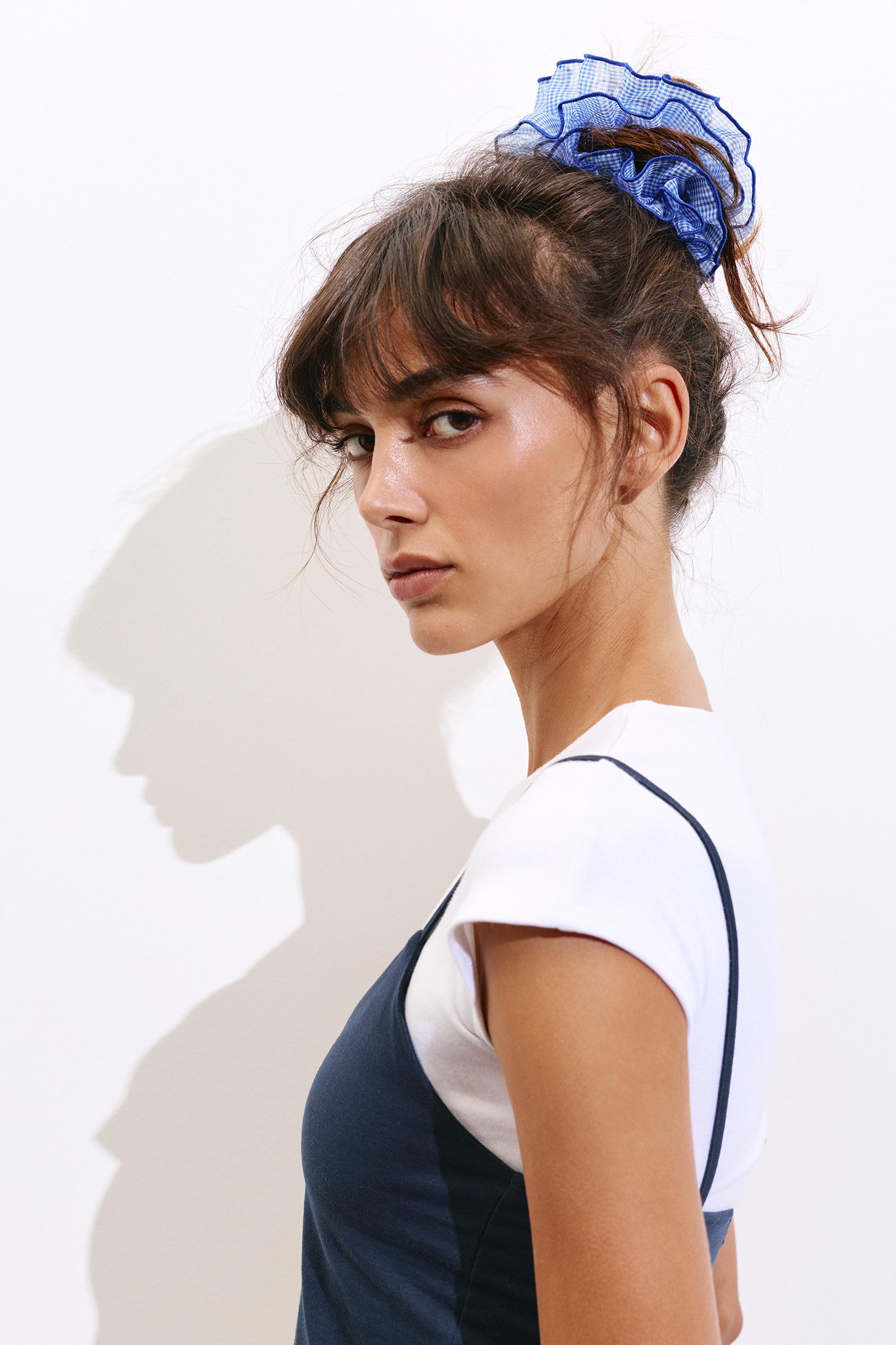 Gingham check scrunchie — Blue
