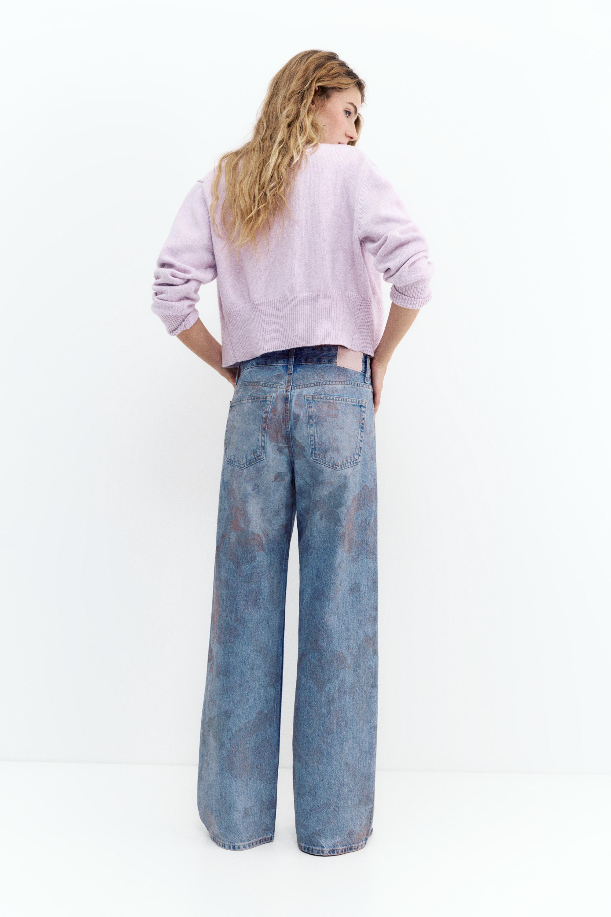 Floral baggy jeans — Medium blue