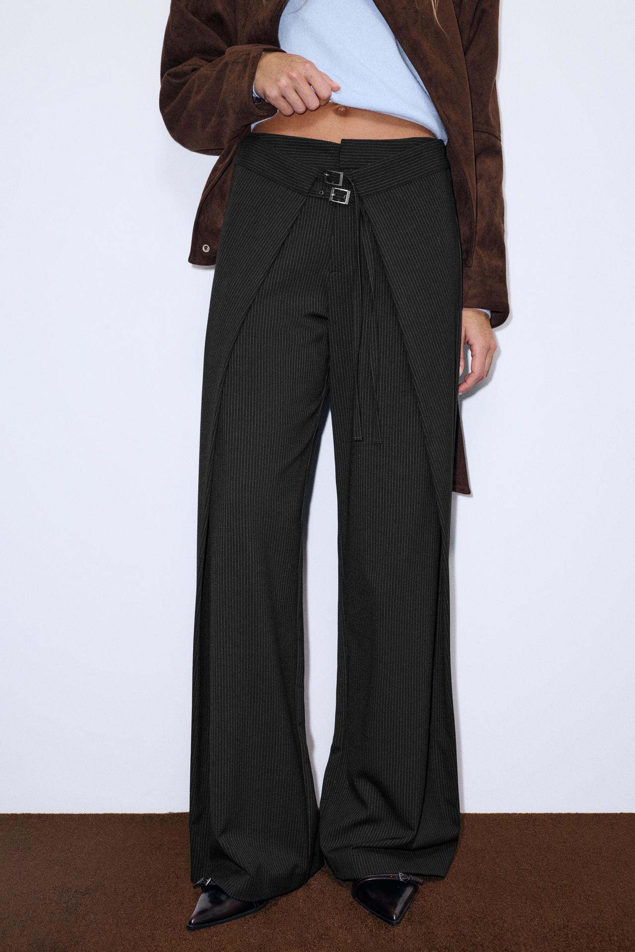 Darted smart trousers with buckles — Striped