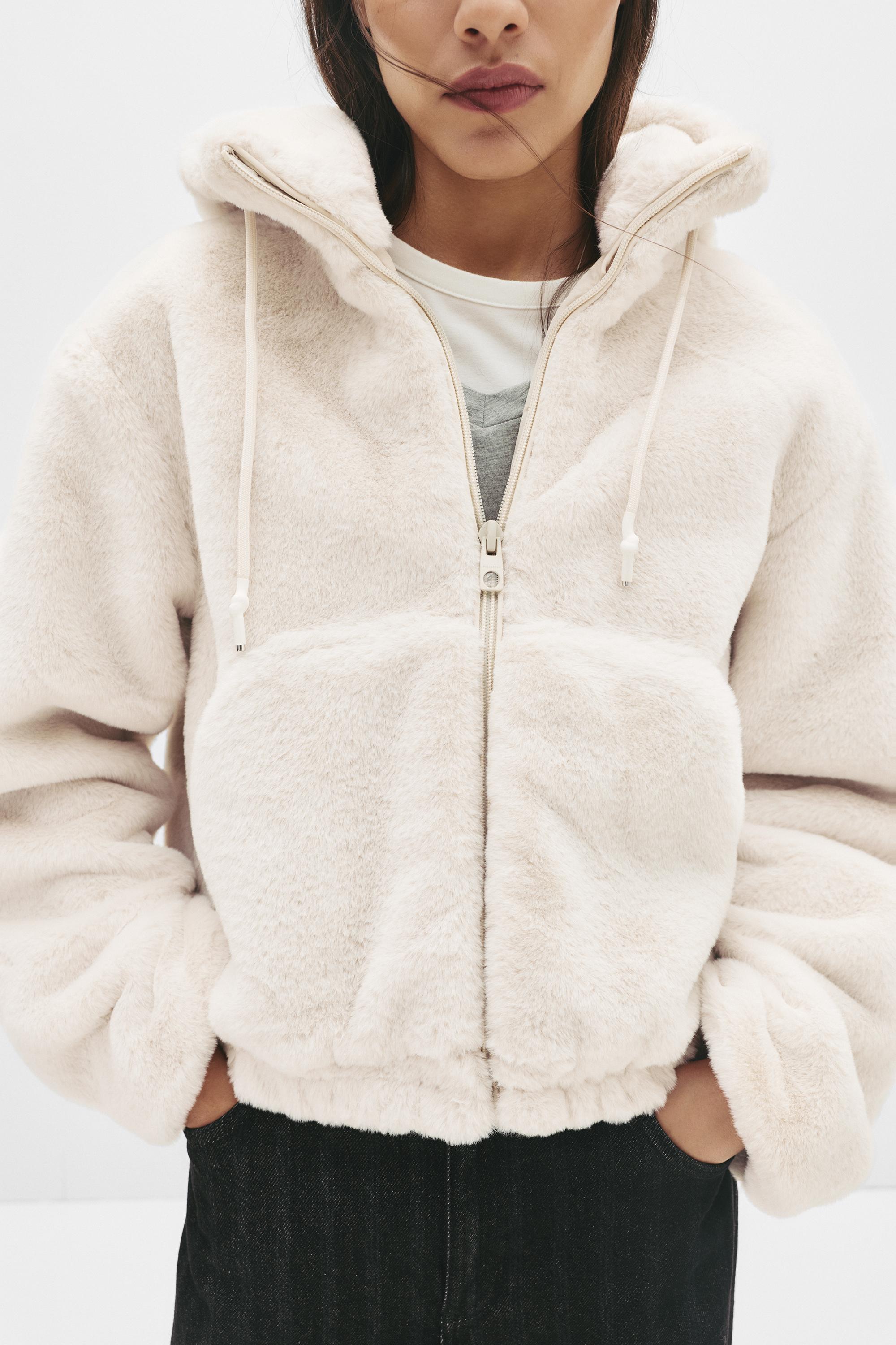 Kapüşonlu suni kürk ceket - Görsel 20