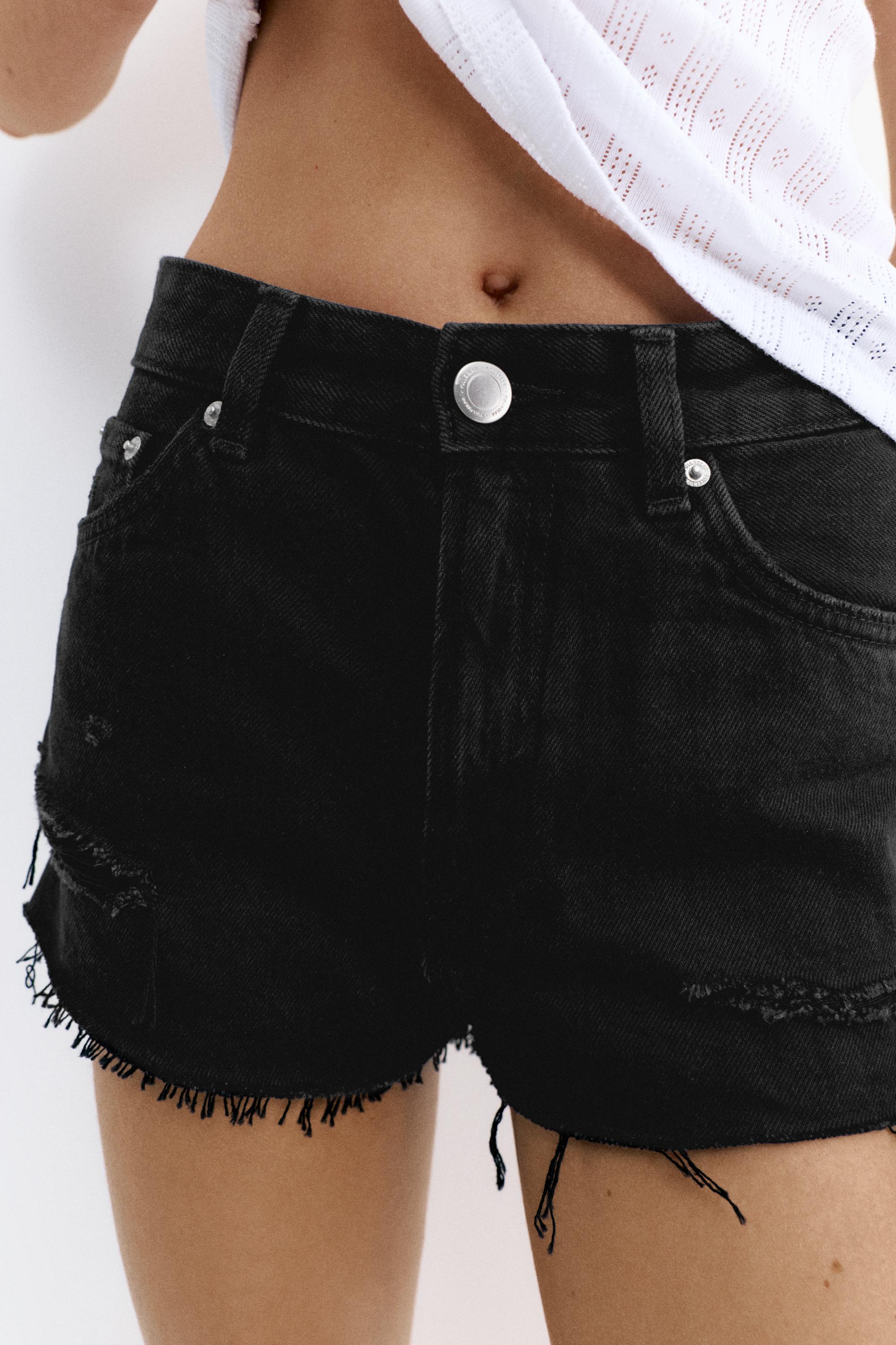 Mom fit yırtık denim şort - Görsel 13