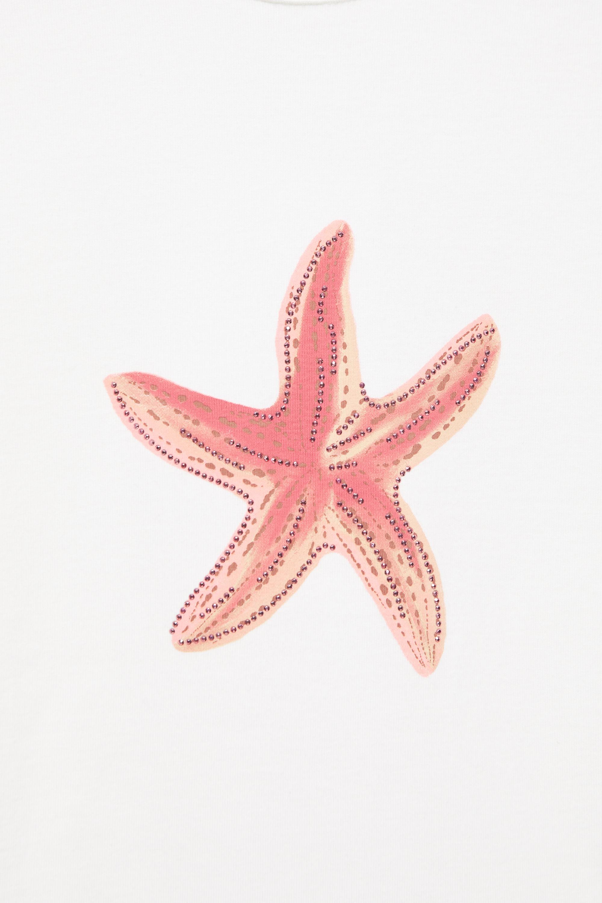 Rhinestone starfish T-shirt — White
