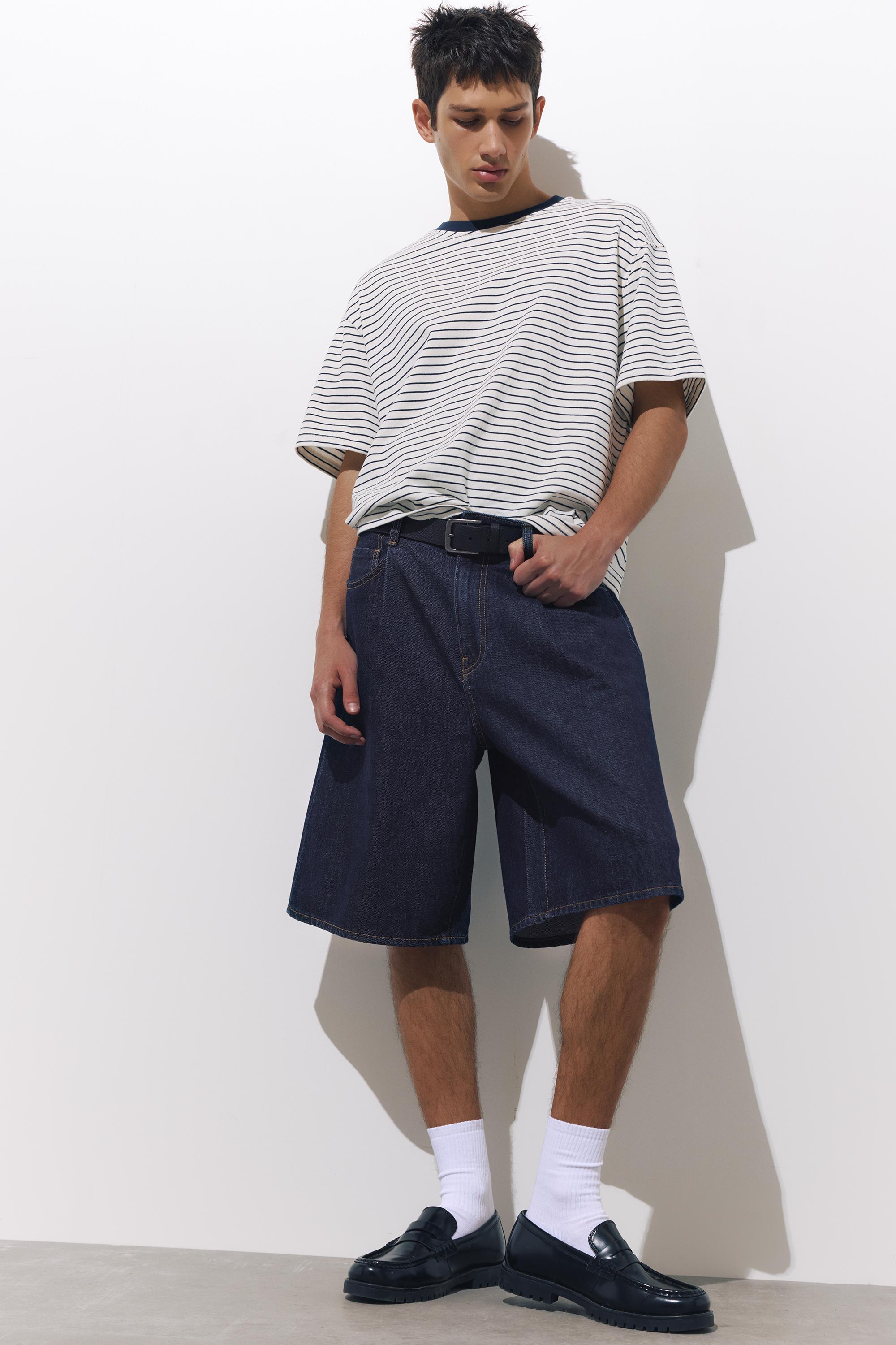 Pens detaylı geniş paça denim bermuda - Görsel 13