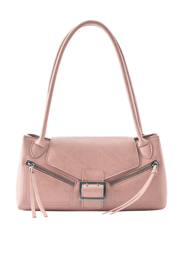 Buckle and zip shoulder bag — Pink