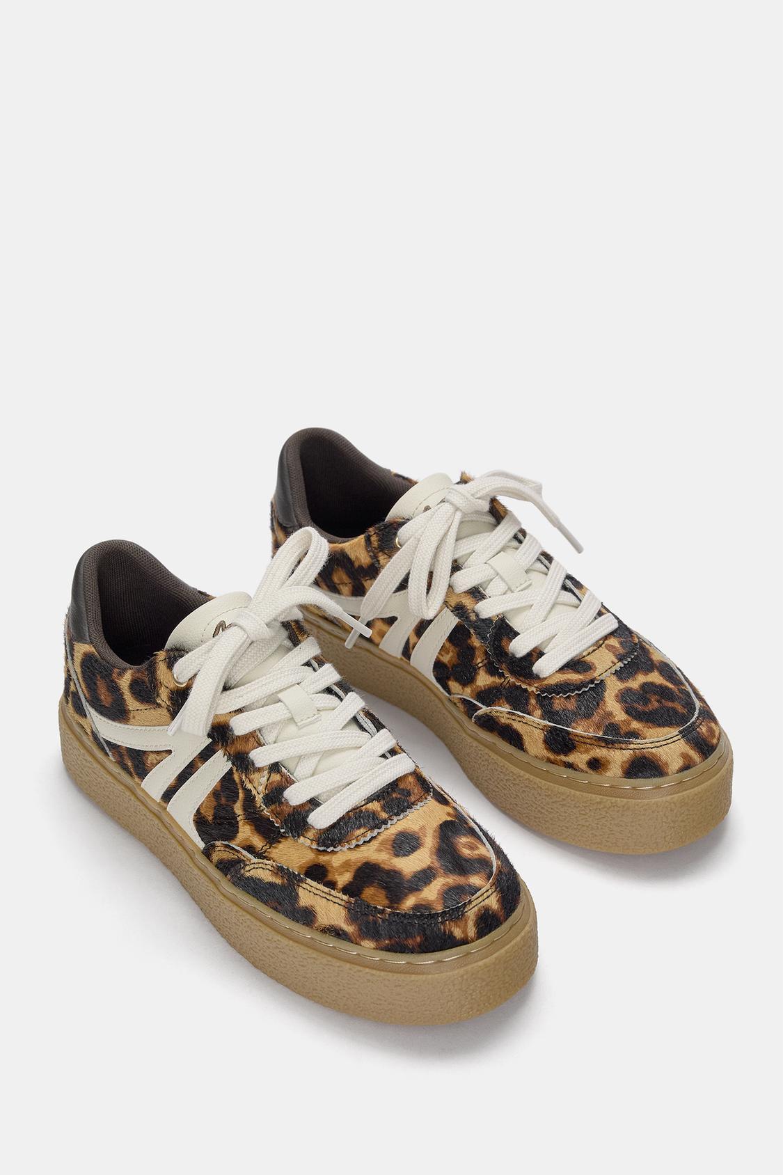 Leopard print chunky sole leather trainers - PULL&BEAR