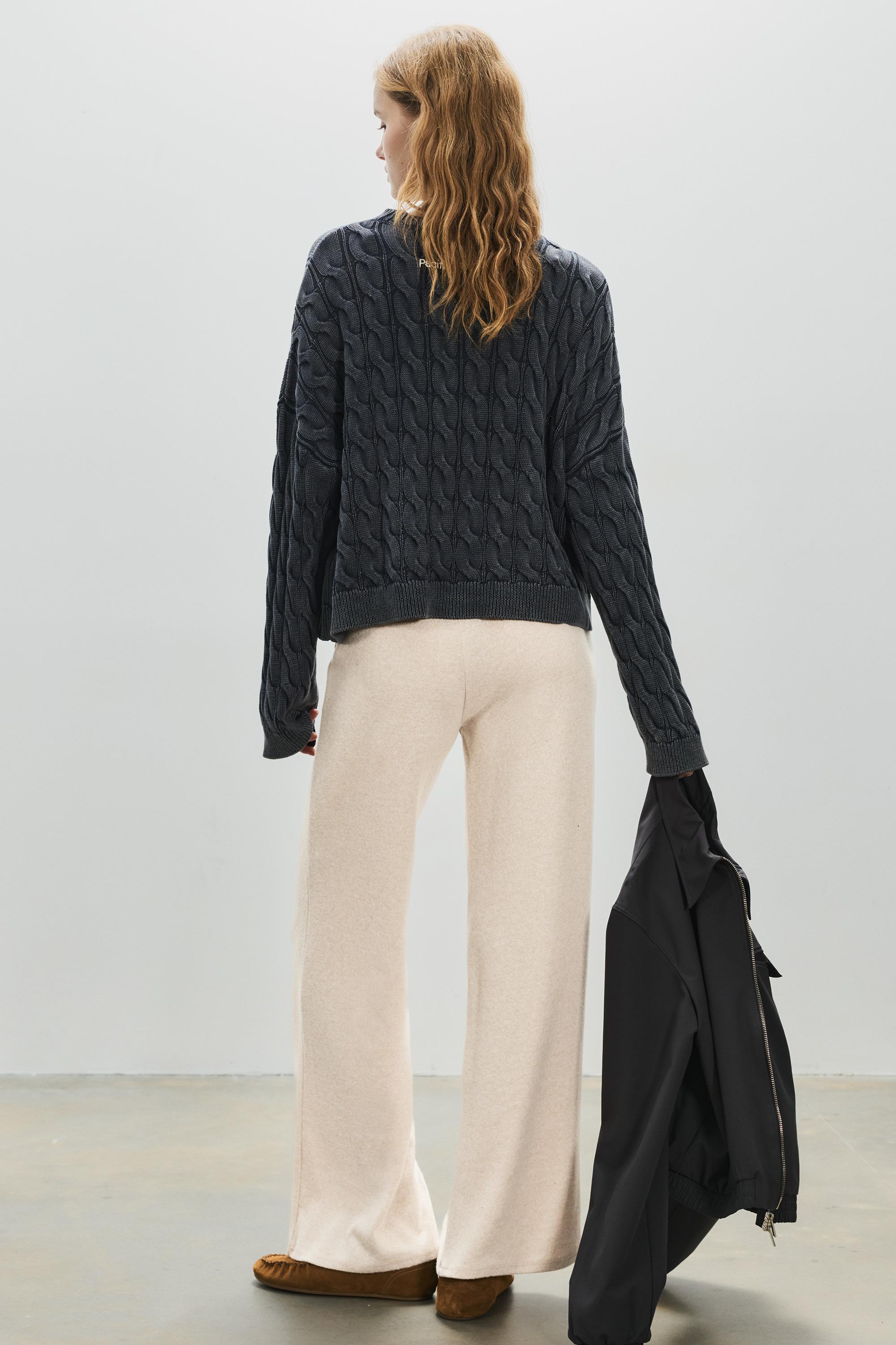 Wide-leg soft touch trousers — Ecru